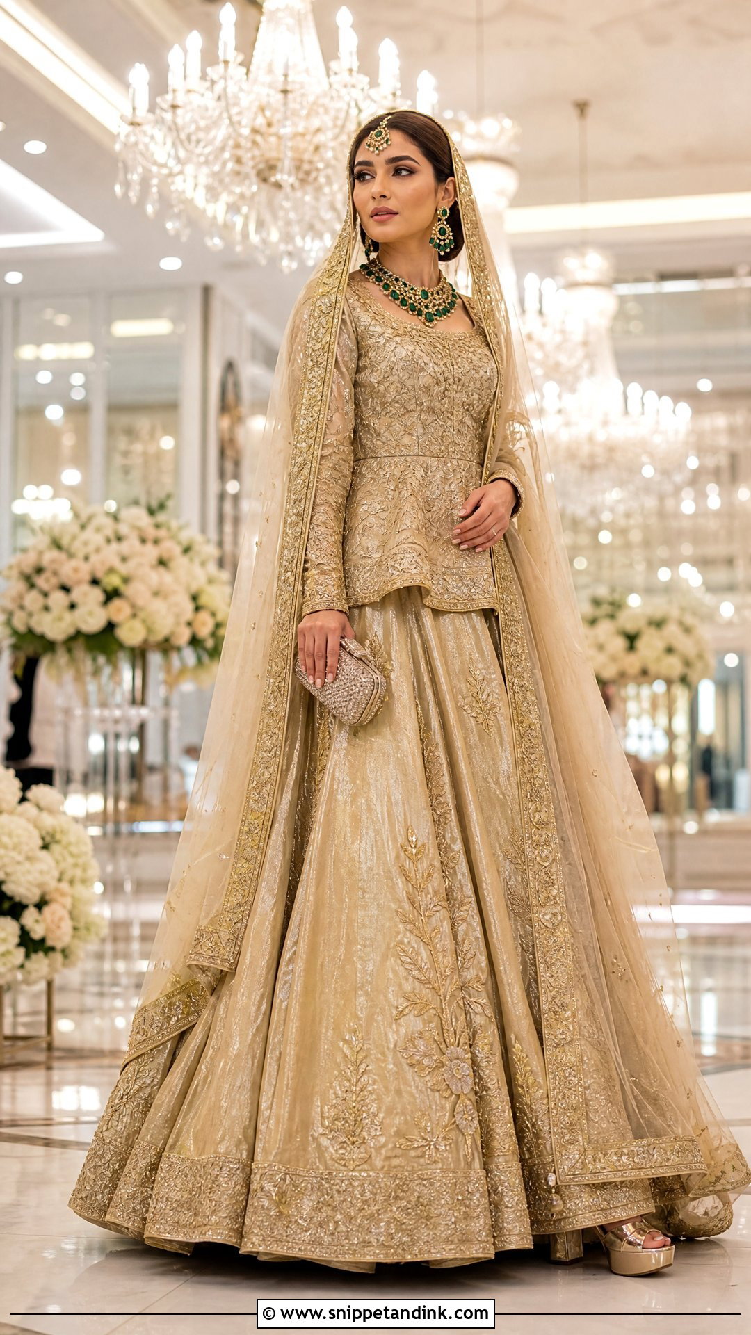 Gold Pakistani Bridal Tissue Lehenga - Snippet and Ink - 20 Pakistani Bridal Wedding Dresses