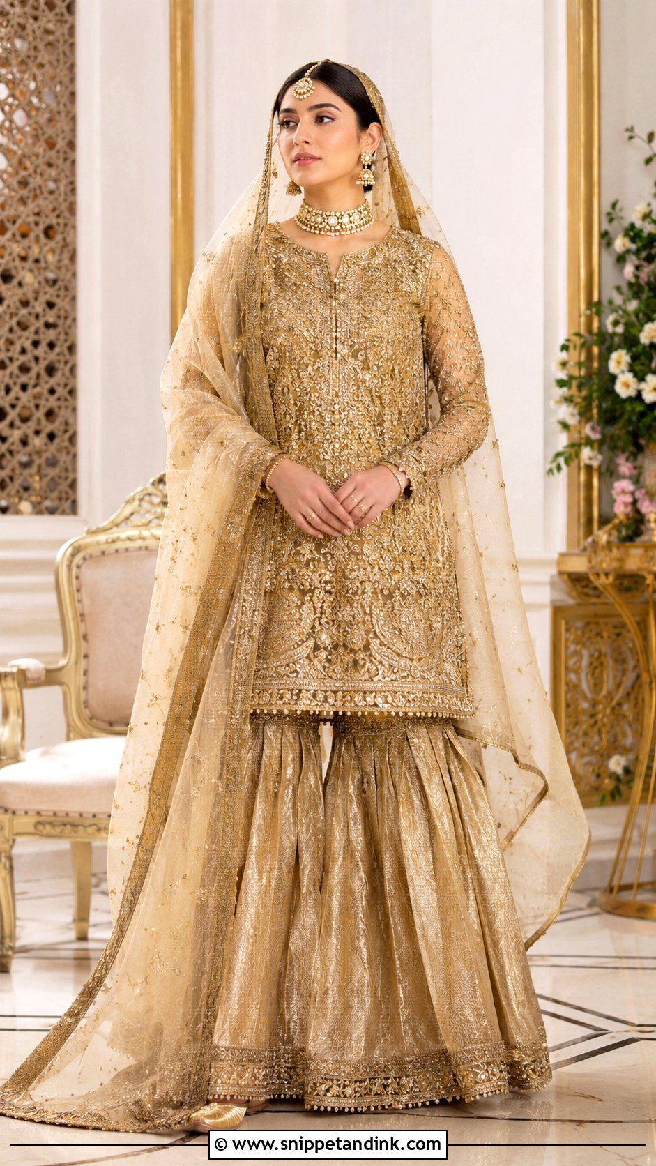 Gold Pakistani Nikah Farshi Gharara - Snippet and Ink - 20 Nikha Dresses Pakistani Bridal
