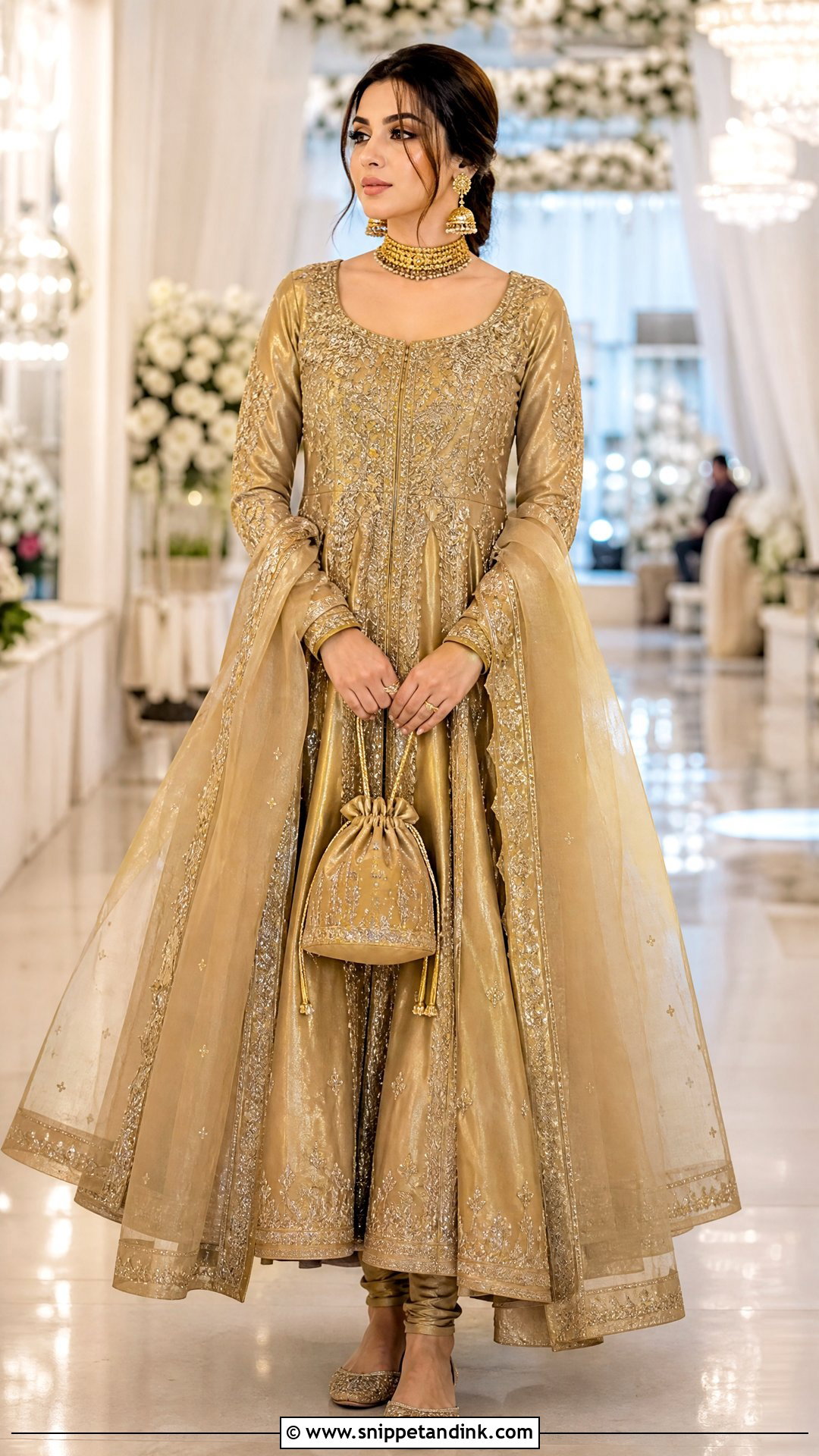 Gold Pakistani Tissue Pishwas Dress - Snippet and Ink - 25 Pakistani Fancy Dresses for Wedding