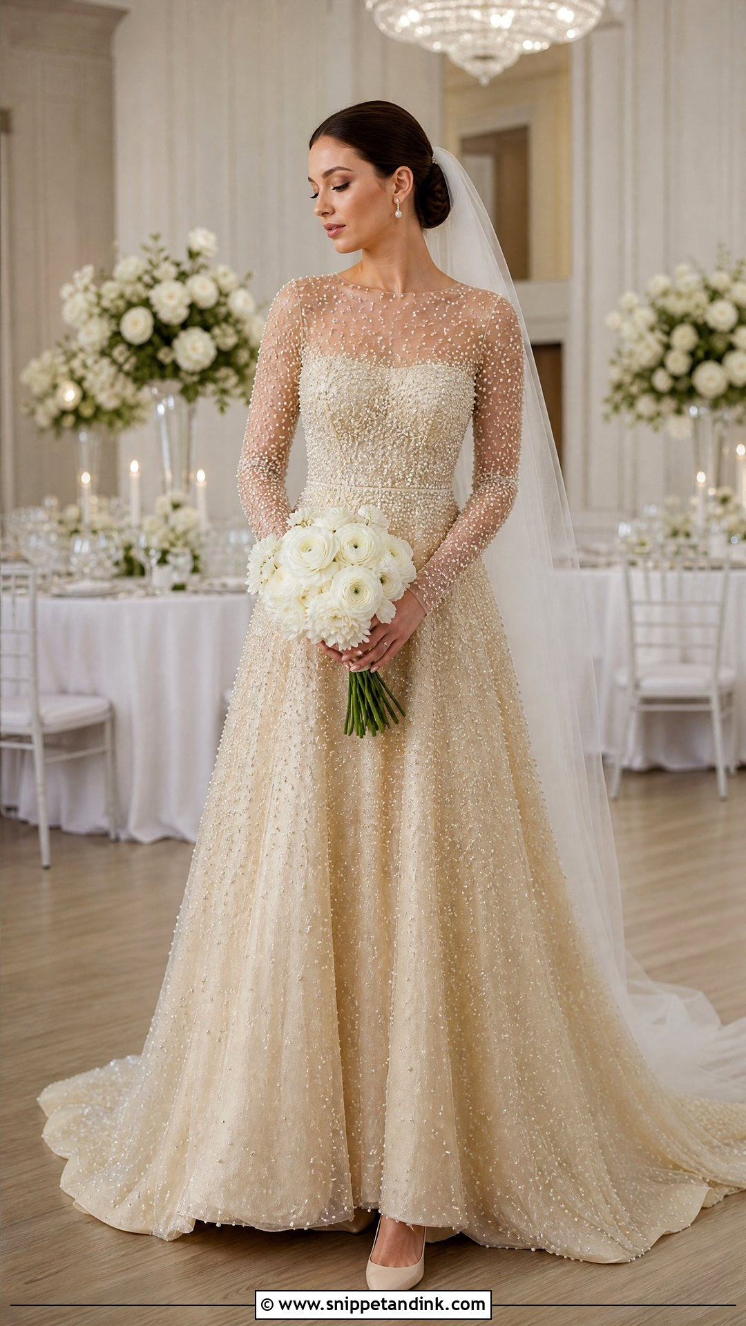 Gold Pearl Embellished Wedding Gown - Snippet and Ink - 25 Gold Wedding Gowns