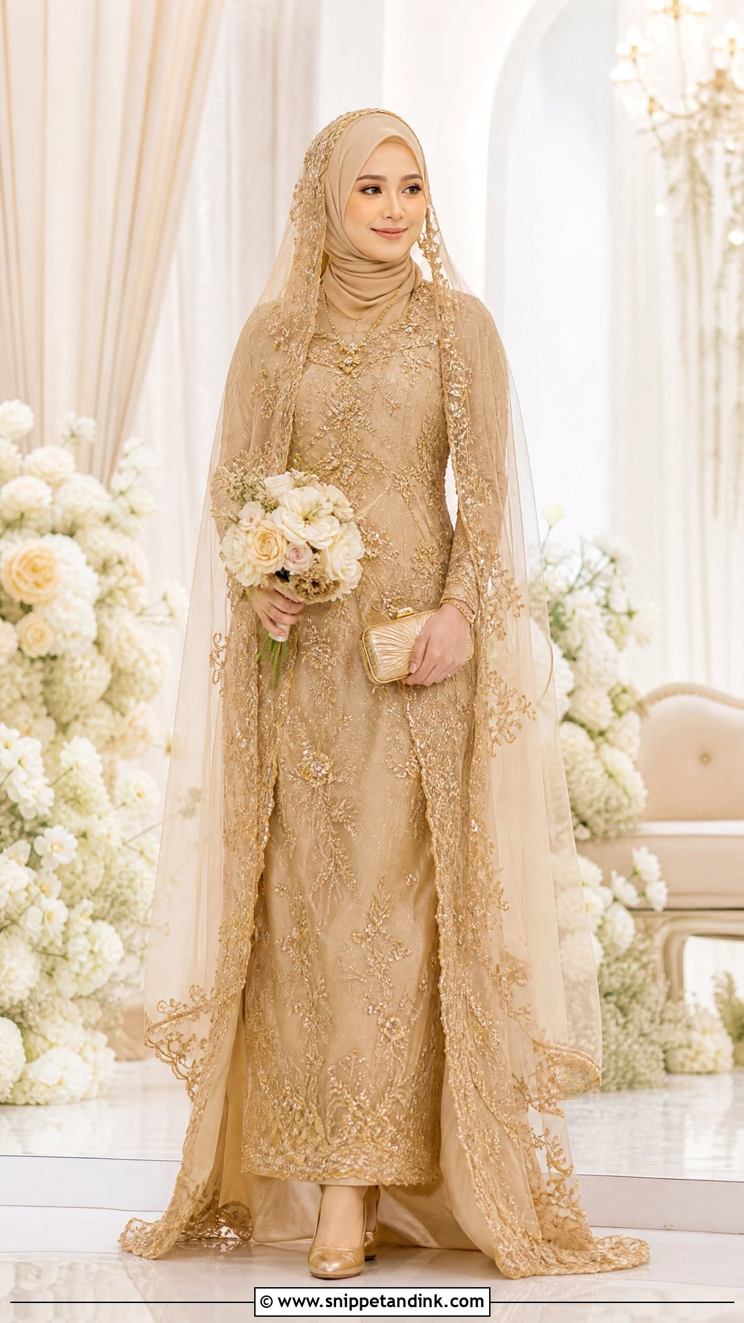 Gold Pengantin Muslimah Outfit - Snippet and Ink - 25 Pengantin Muslimah Ideas