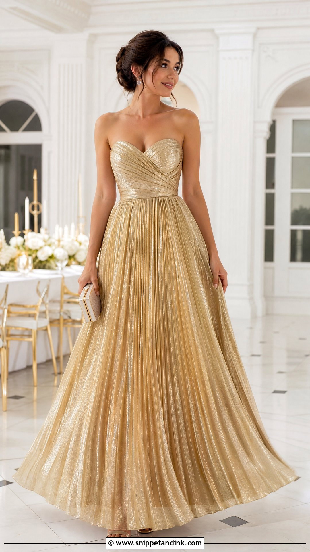Gold Pleated Ball Gown - Snippet and Ink - 25 Golden Ball Gown Ideas