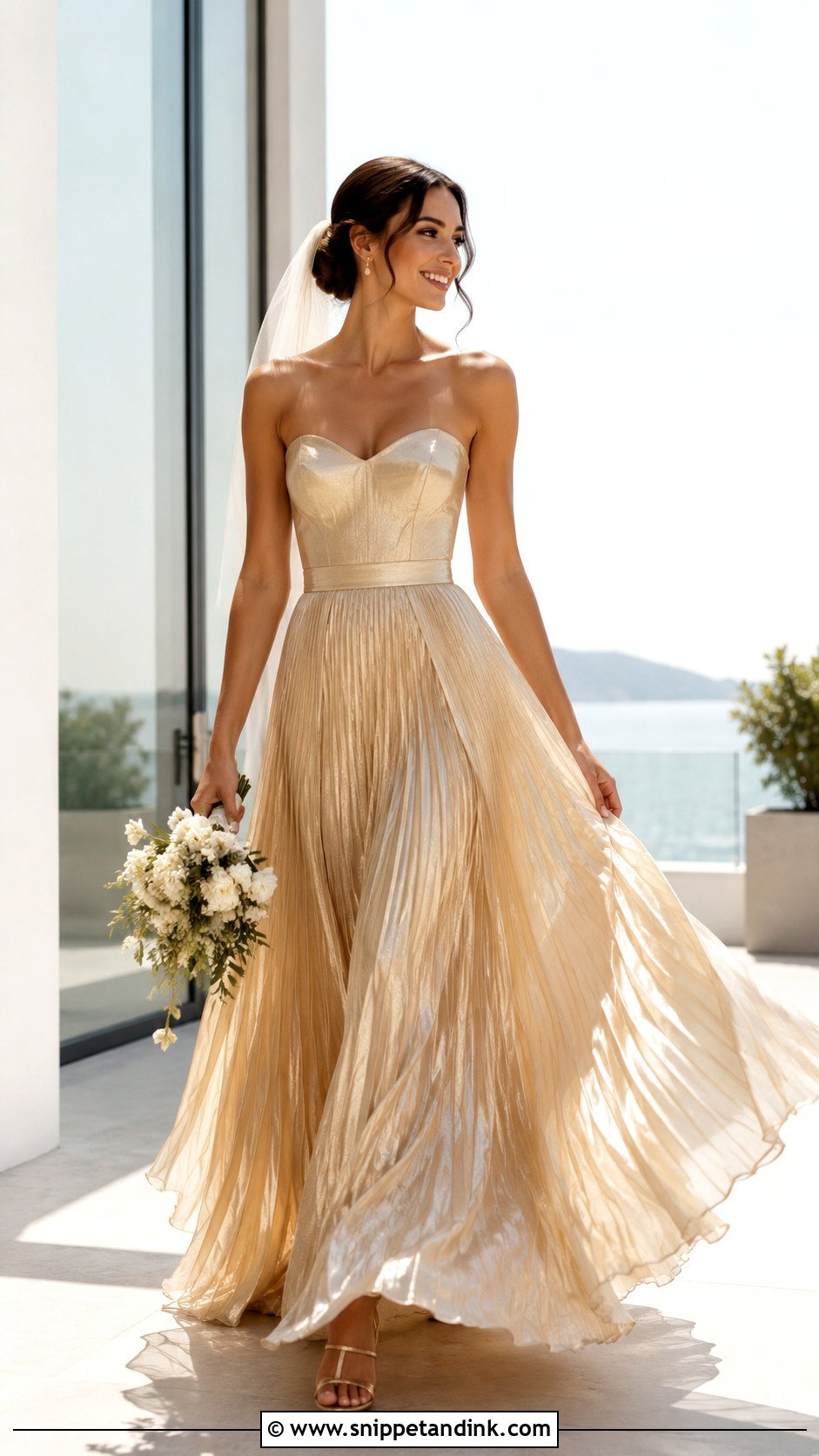 Gold Pleated Wedding Dress - Snippet and Ink - 20 Long Classy Gold Wedding Dress Ideas