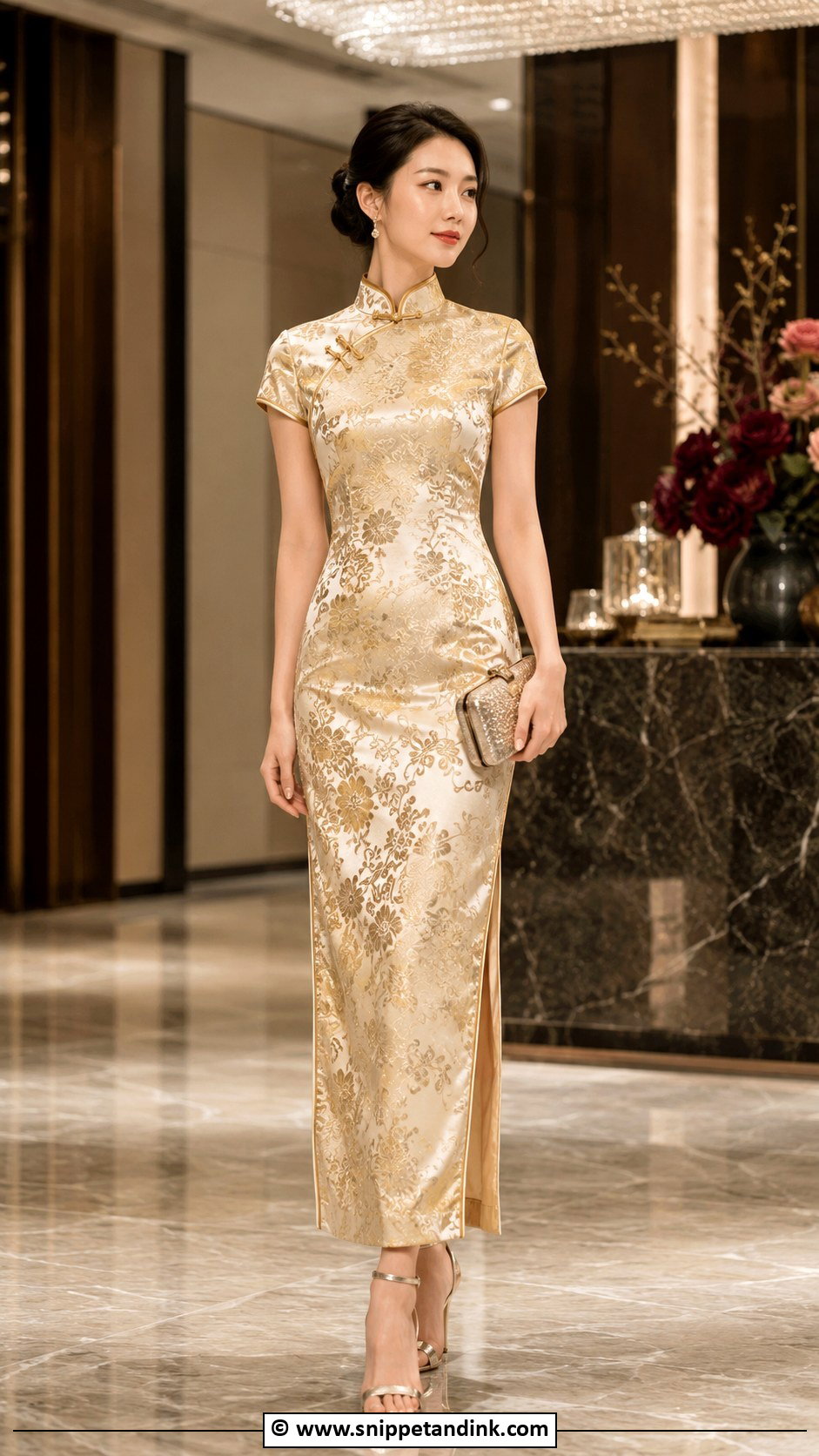 Gold Qipao Wedding Dress - Snippet and Ink - 30 Chinese Wedding Dress Ideas