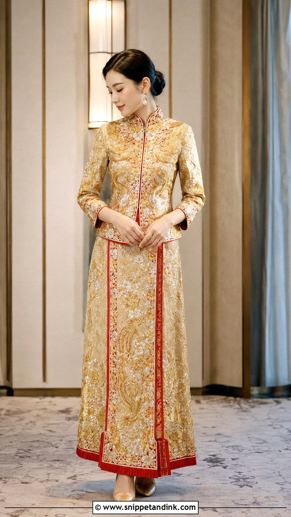 Gold Qun Kwa Chinese Bridal Dress - Snippet and Ink - 20 Chinese Bridal Dress Ideas