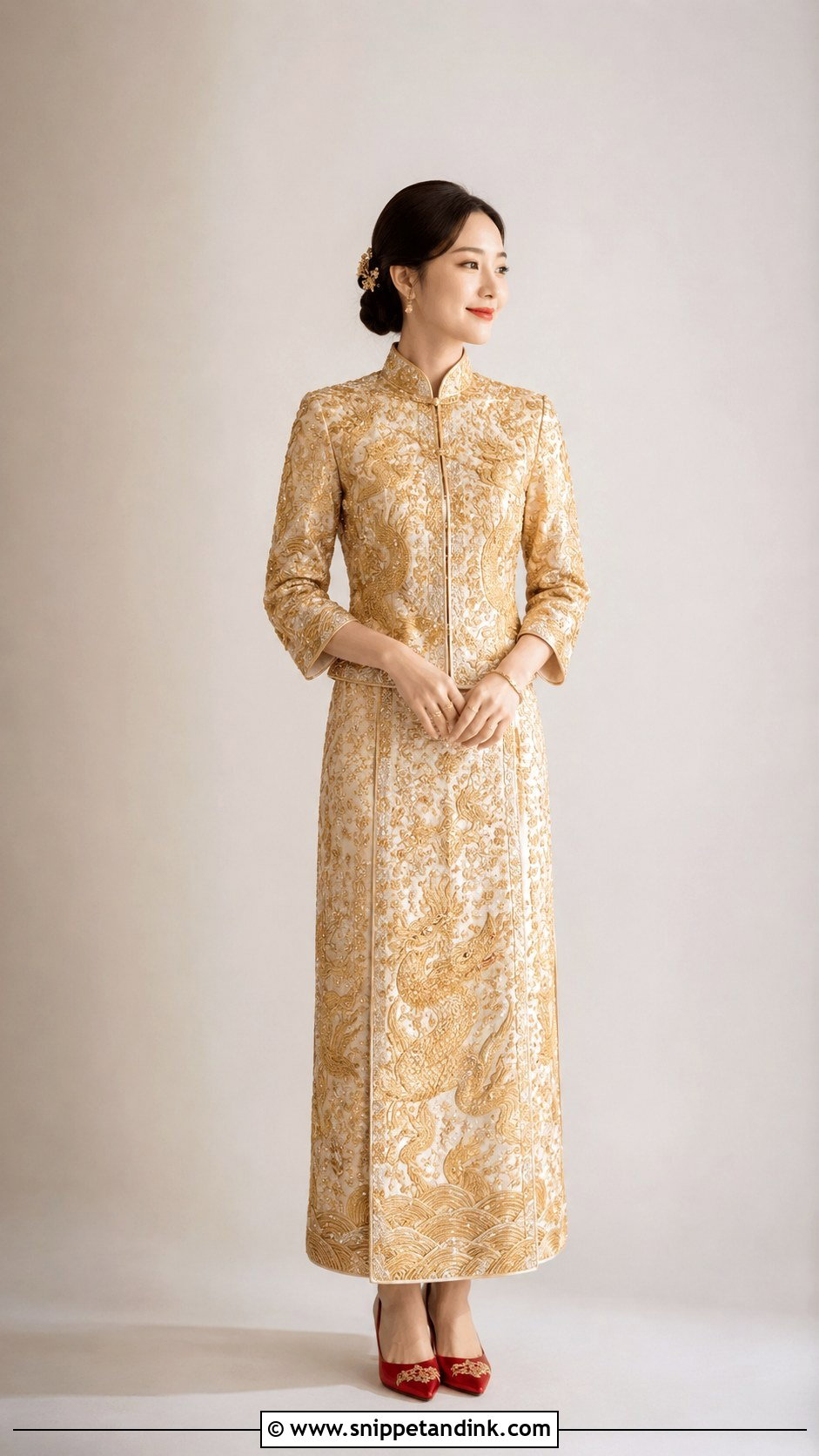 Gold Qun Kwa Wedding Dress - Snippet and Ink - 25 Traditional Chinese Wedding Dress Ideas