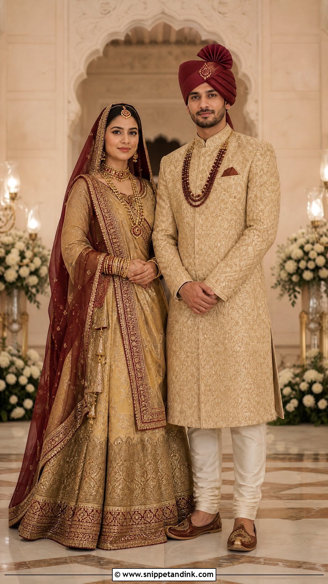 Gold Rajputi Couple Outfit - Snippet and Ink - 20 Rajputi Couple Ideas
