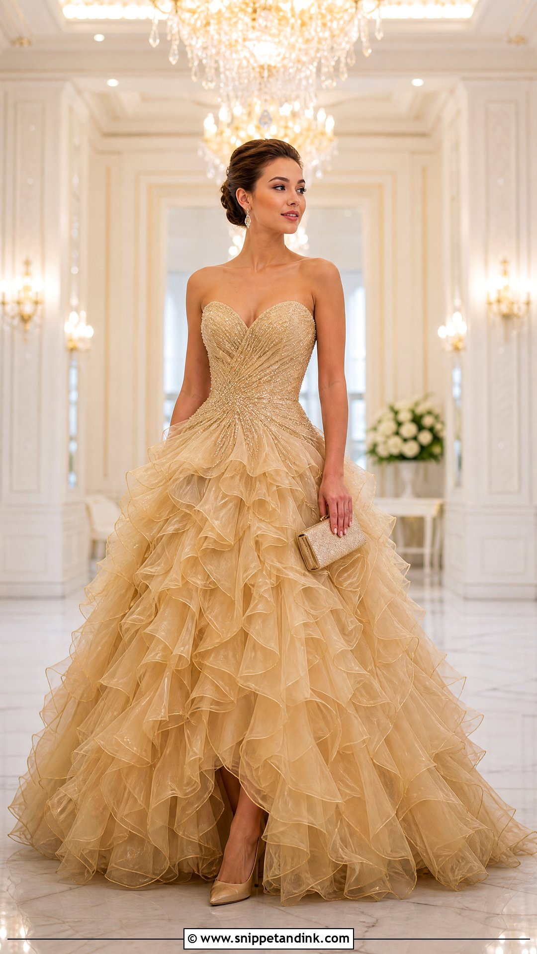 Gold Ruffled Ball Gown - Snippet and Ink - 20 Ruffled Gown Ideas