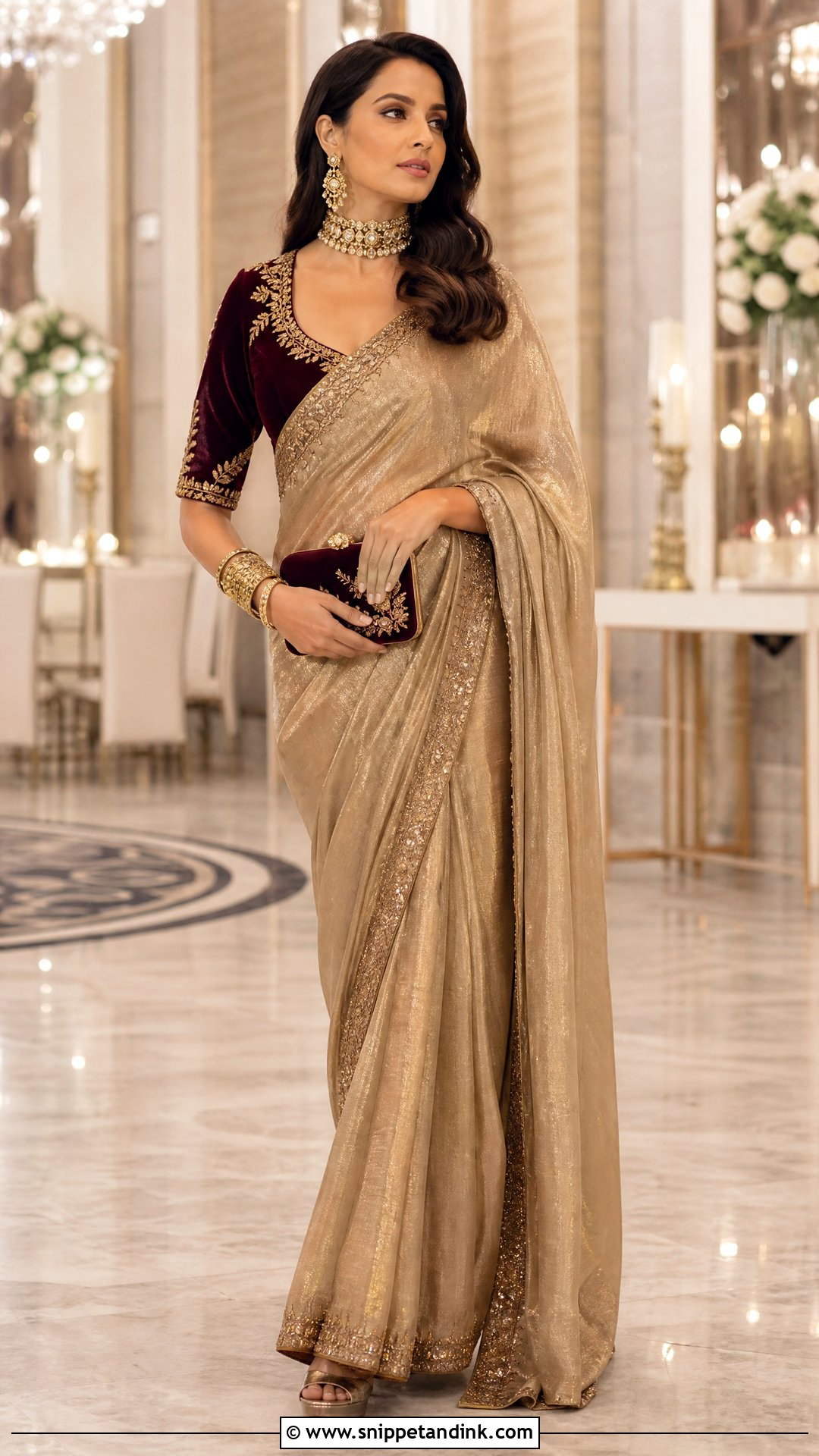 Gold Sabyasachi Reception Saree - Snippet and Ink - 20 Indian Bridal Wear Sabyasachi Brides Ideas