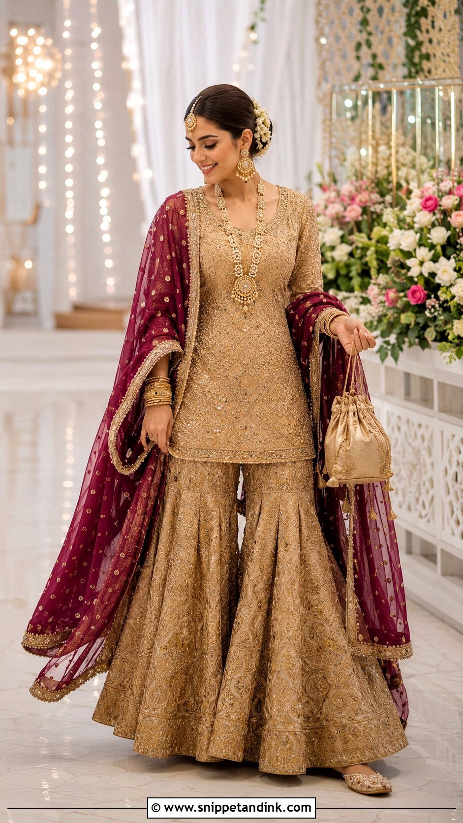 Gold Sajna Bridal Sharara - Snippet and Ink - 20 Sajna Bridal Wear Designer Ideas