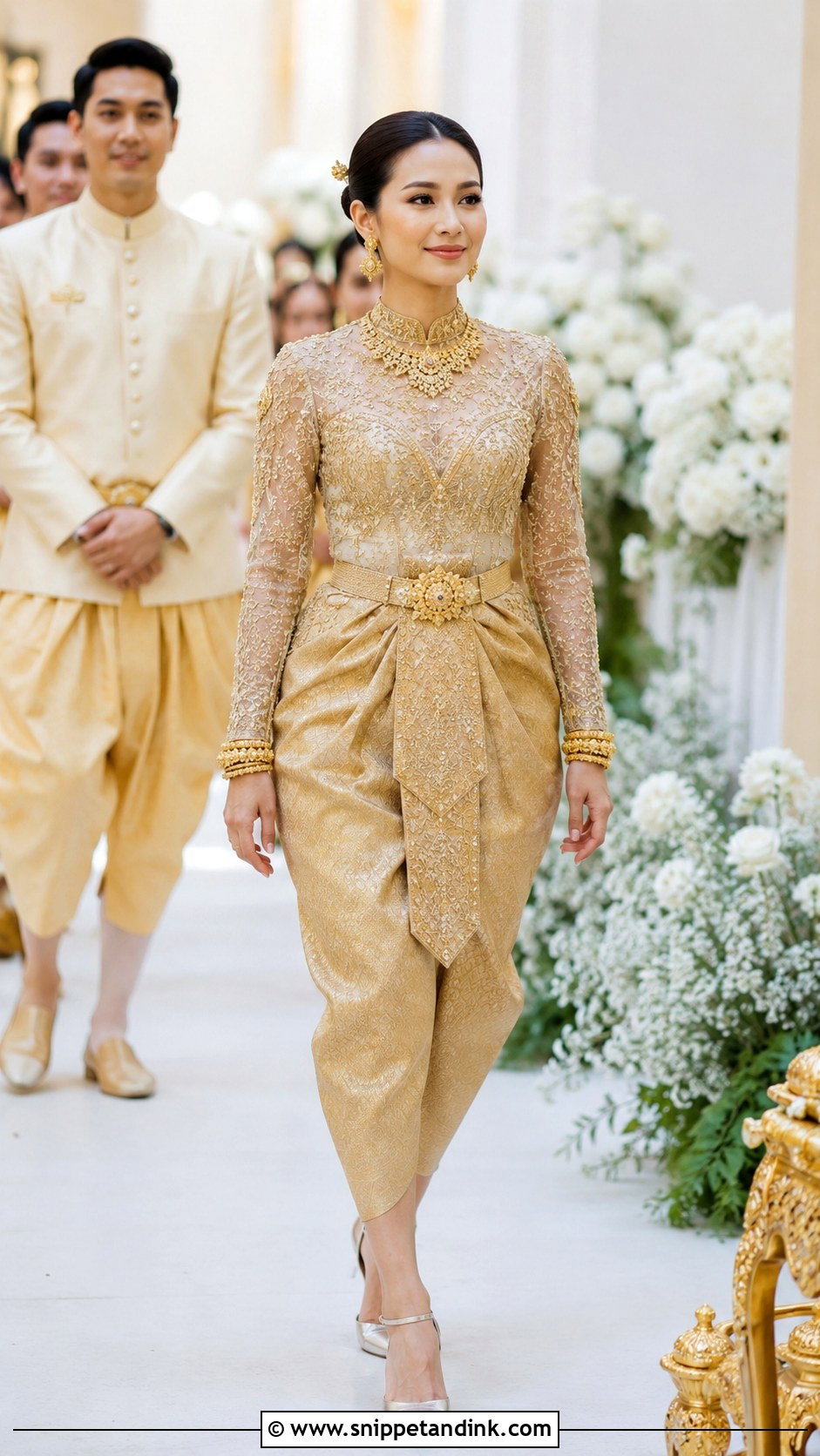 Gold Sampot Chang Kben Wedding Dress - Snippet and Ink - 20 Cambodian Wedding Dress Ideas