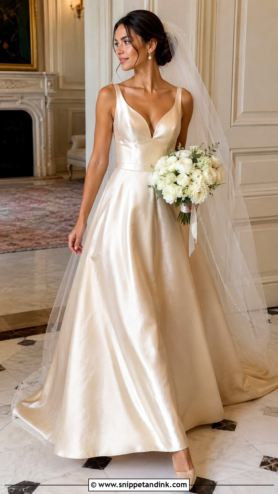 Gold Satin A Line Wedding Dress - Snippet and Ink - 20 Long Classy Gold Wedding Dress Ideas