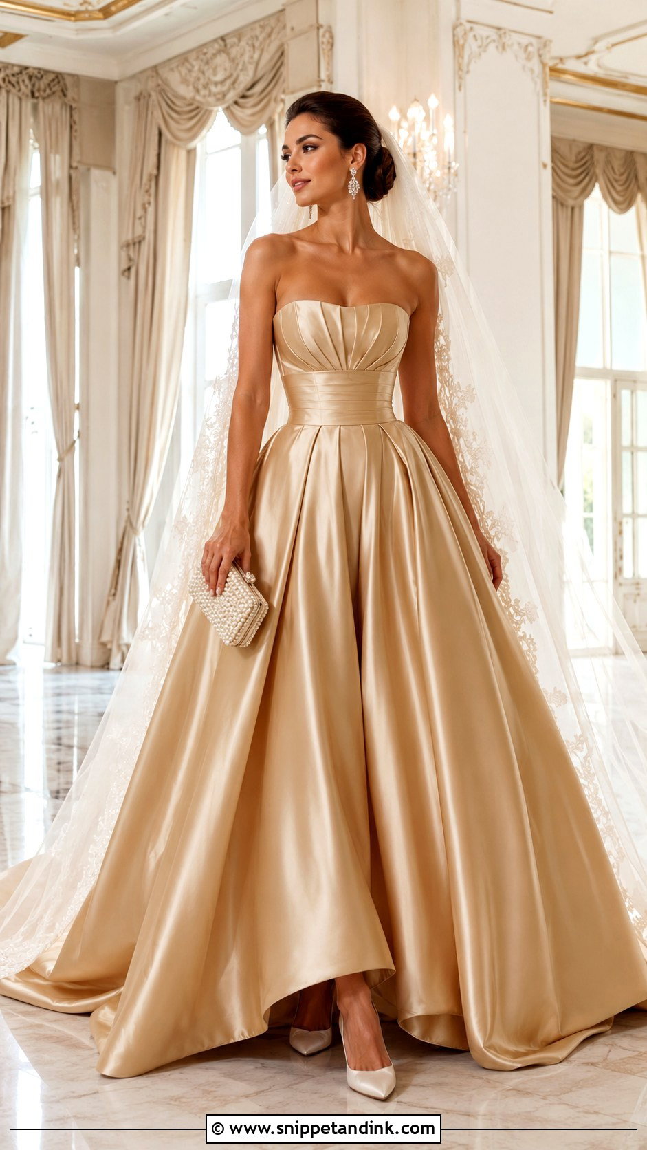 Gold Satin Ball Gown Wedding Dress - Snippet and Ink - 20 Gold Wedding Dresses