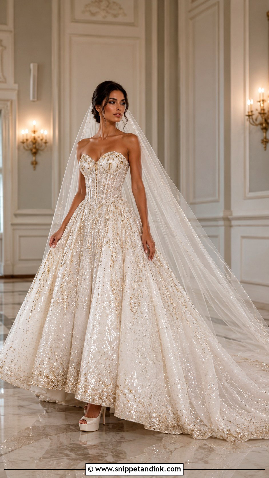 Gold Sequin Ball Gown Wedding Dress - Snippet and Ink - 20 Wedding Dress with Gold Accents Ideas