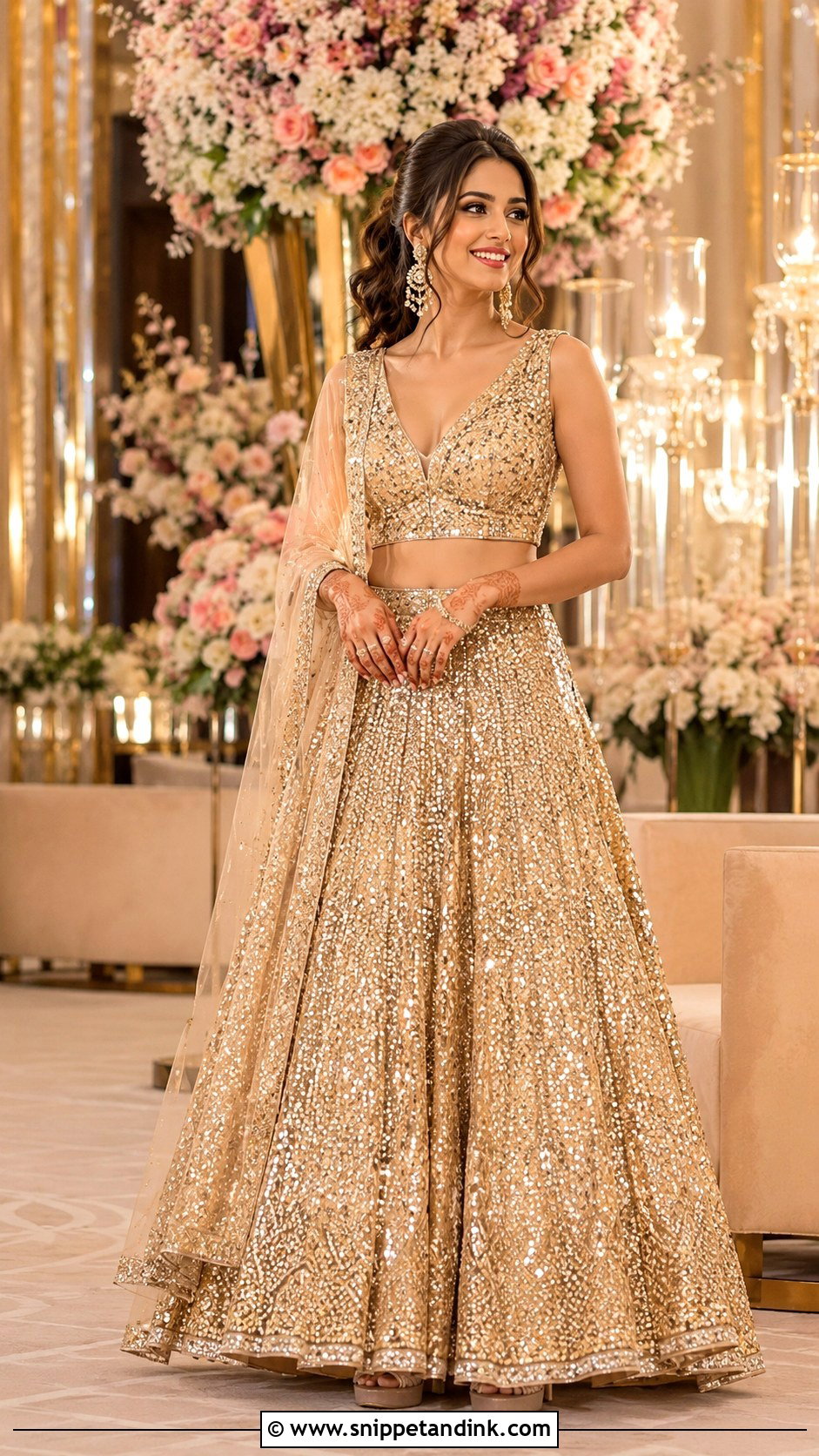 Gold Sequin Lehenga For Bride - Snippet and Ink - 25 Sangeet Outfit for Bride Ideas