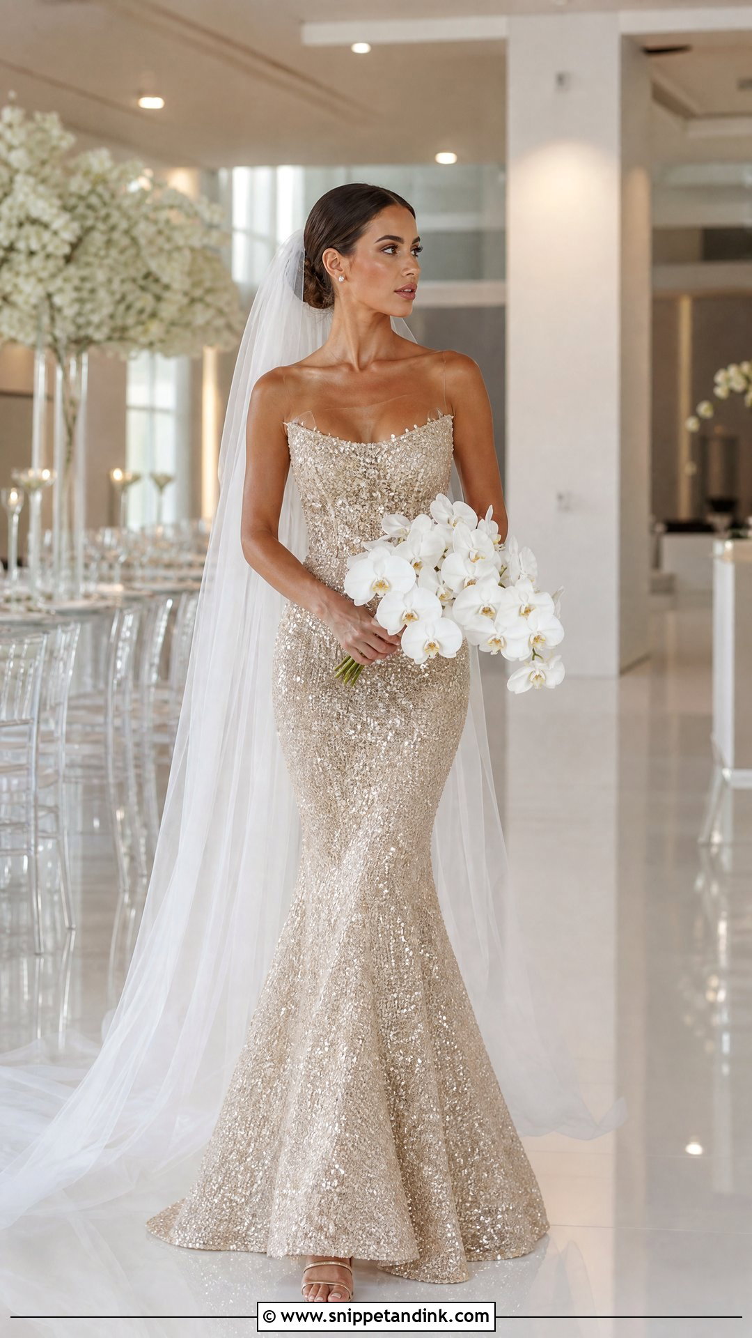 Gold Sequin Mermaid Wedding Gown - Snippet and Ink - 25 Gold Wedding Gowns
