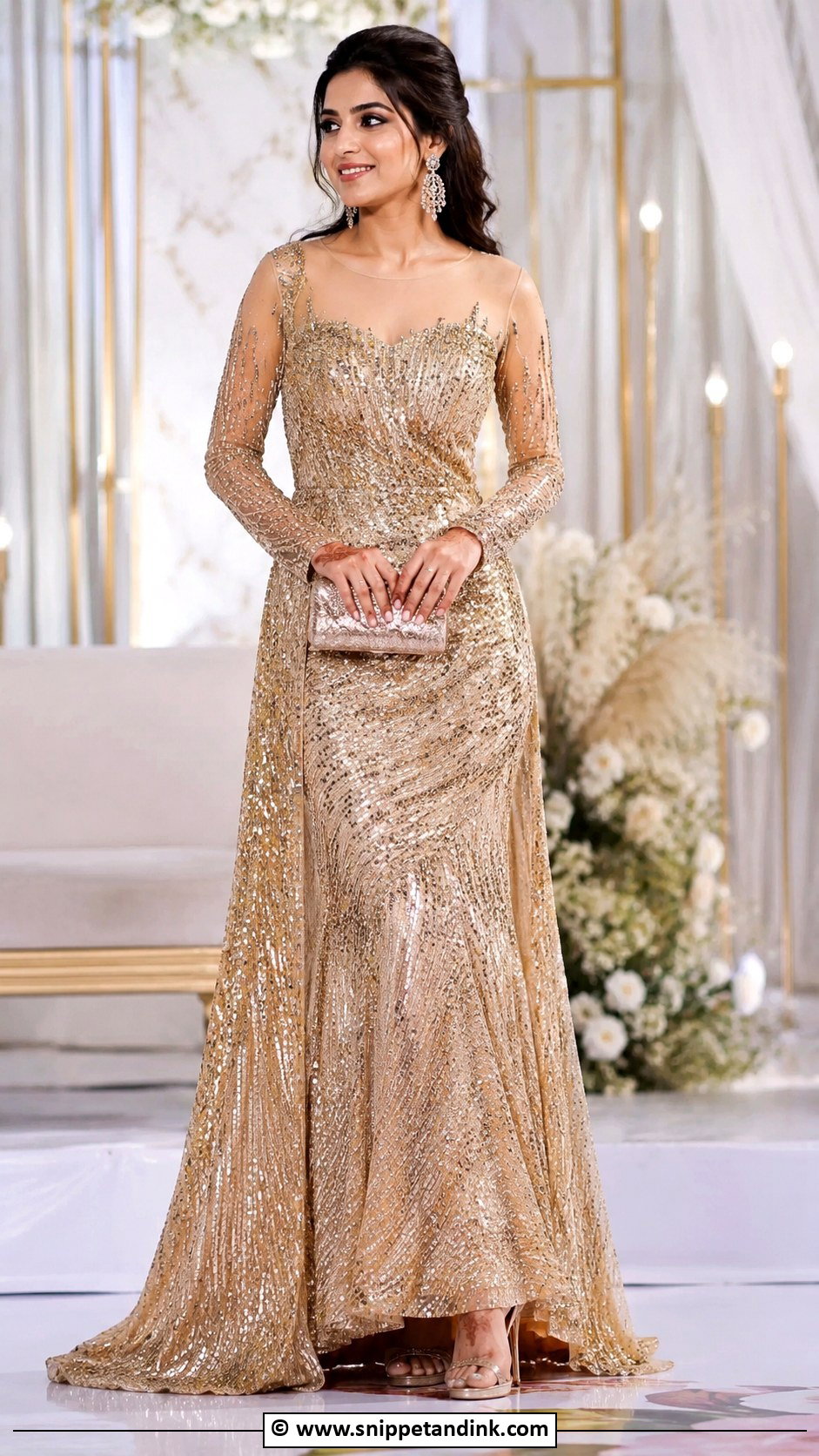 Gold Sequin Reception Gown - Snippet and Ink - 25 Indian Receptions Bridal Gowns