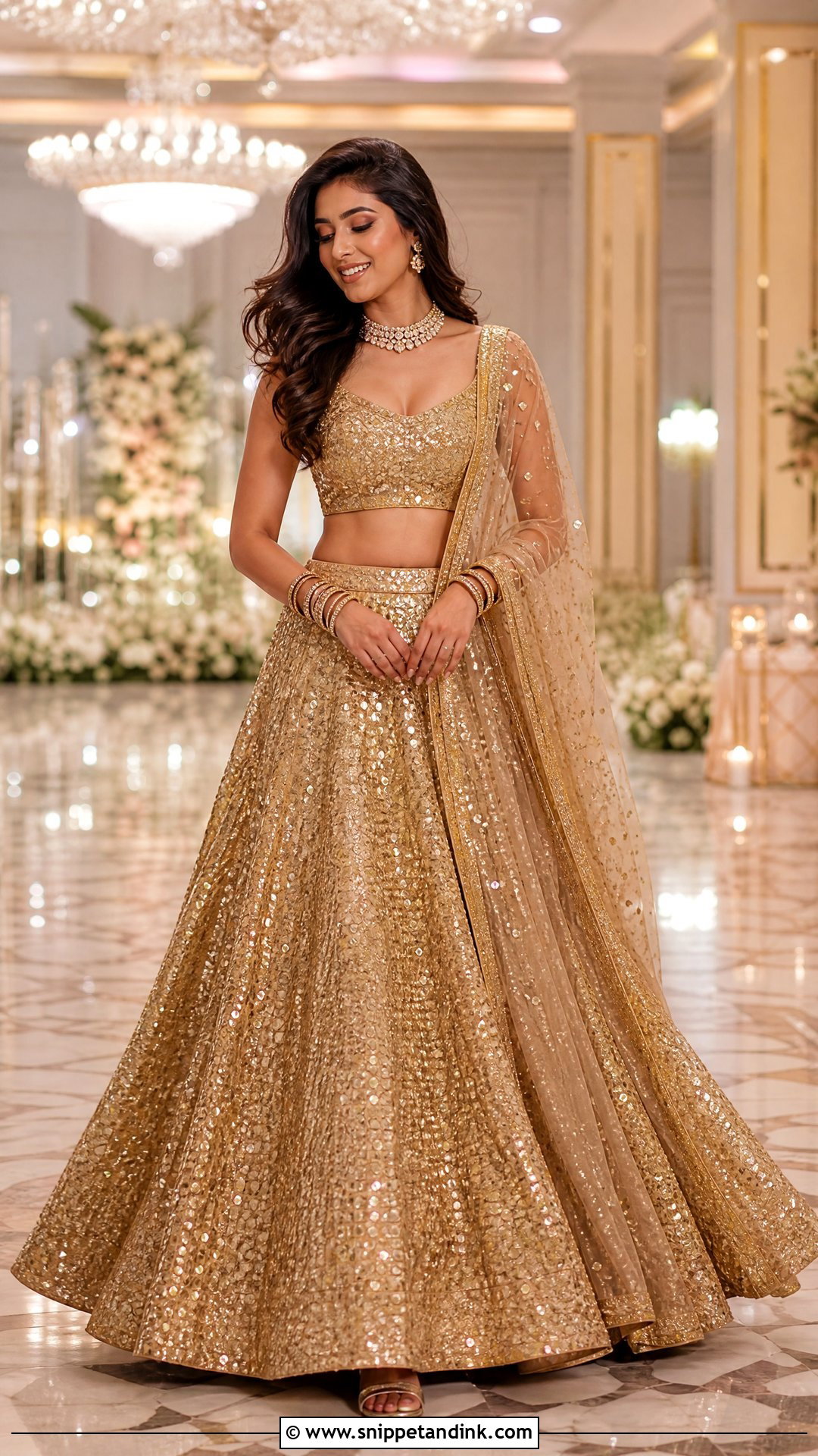 Gold Sequin Sangeet Lehenga - Snippet and Ink - 25 Bridal Sangeet Outfit Indian Weddings Ideas