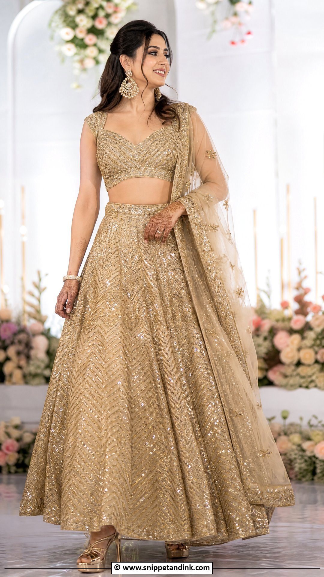Gold Sequin Sangeet Lehenga - Snippet and Ink - 35 Bridal Sangeet Outfit Ideas