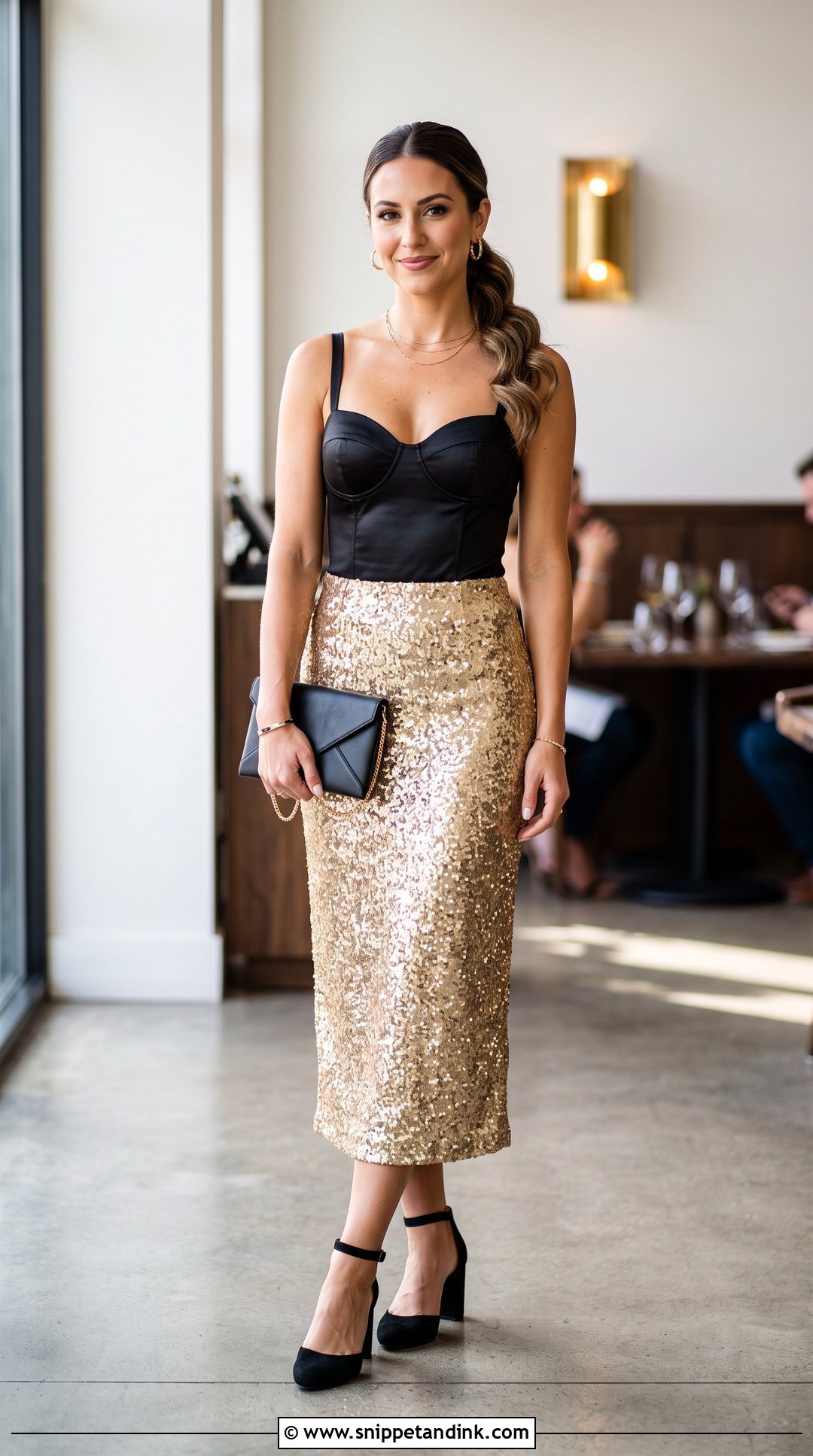 Gold Sequin Skirt Bachelorette Outfit - Snippet and Ink - 20 Sequin Bachelorette Party Outfit Theme Ideas
