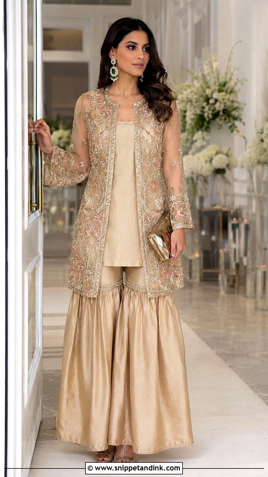Gold Sharara With Embroidered Jacket - Snippet and Ink - 20 Pakistani Sharara Designs for Wedding