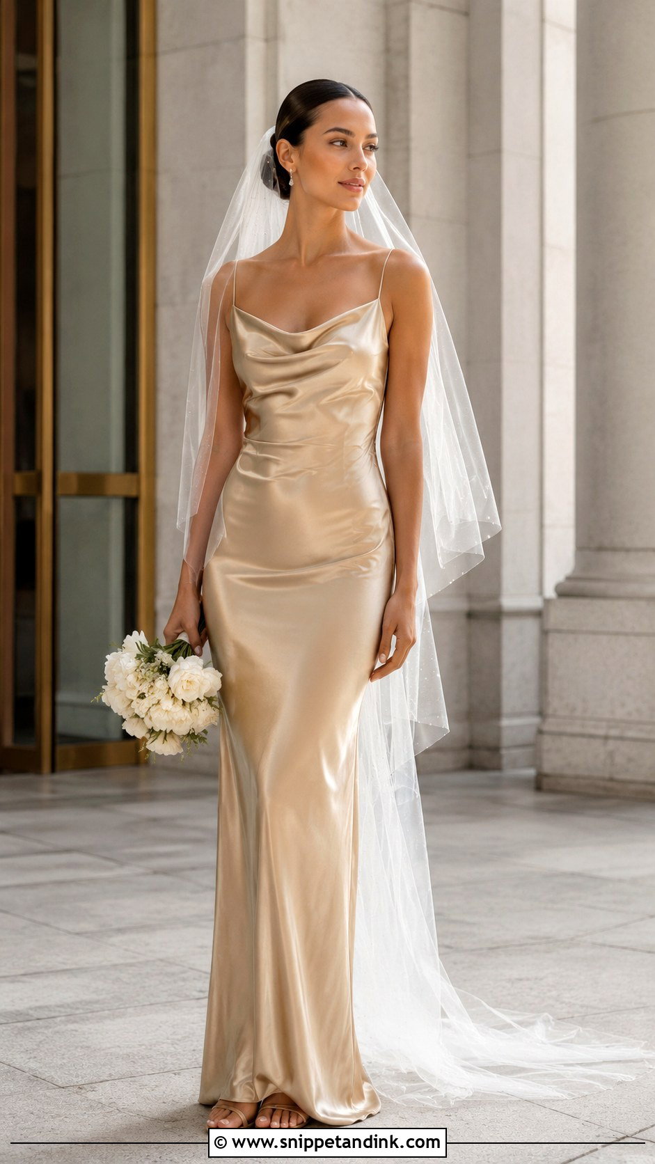 Gold Sheath Wedding Dress - Snippet and Ink - 25 Golden Wedding Dress Ideas
