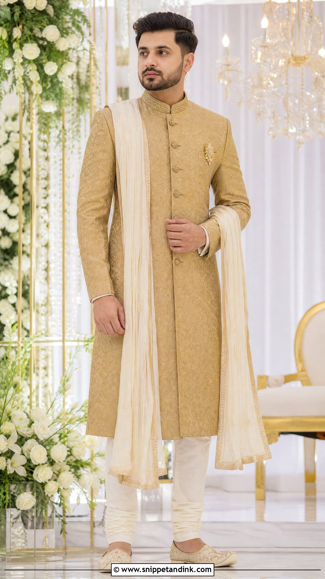 Gold Sherwani For Bride Brother - Snippet and Ink - 25 Indian Bride Brother Outfit Ideas