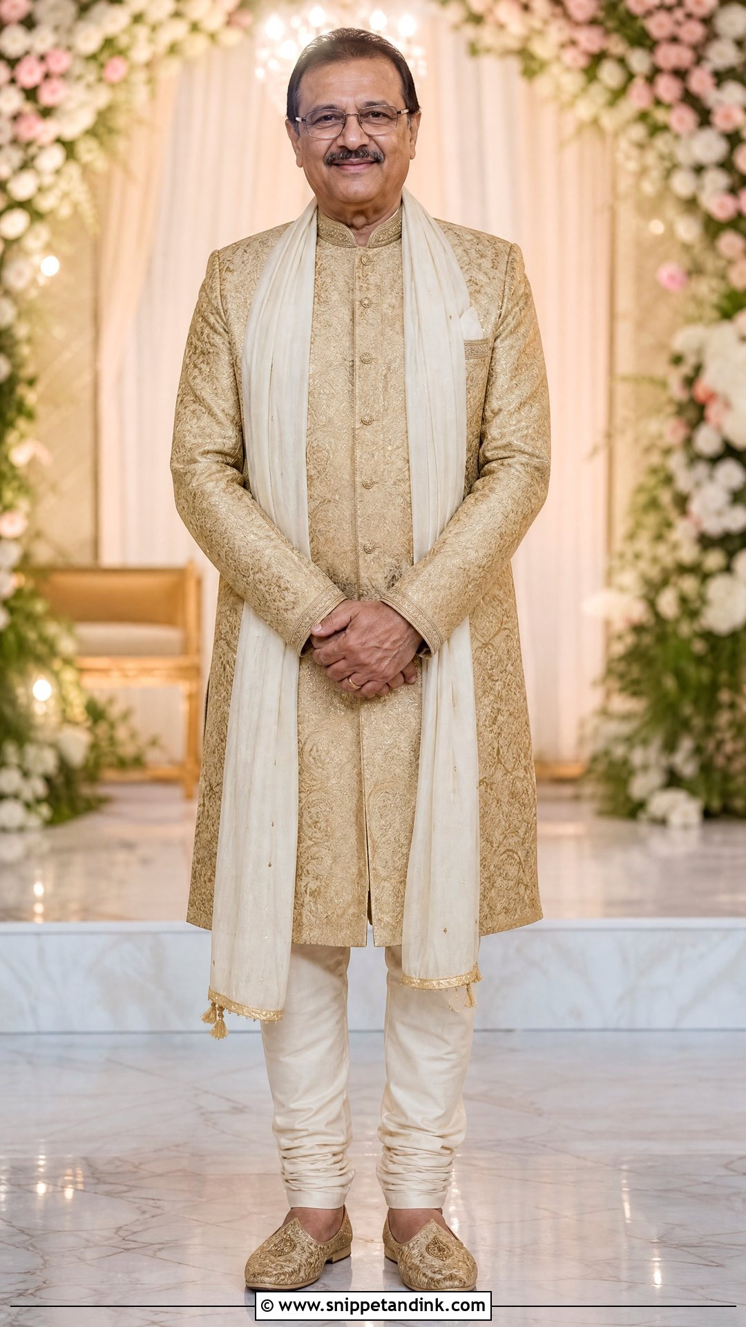 Gold Sherwani For Bride Father - Snippet and Ink - 25 Indian Bride Father Outfit Ideas