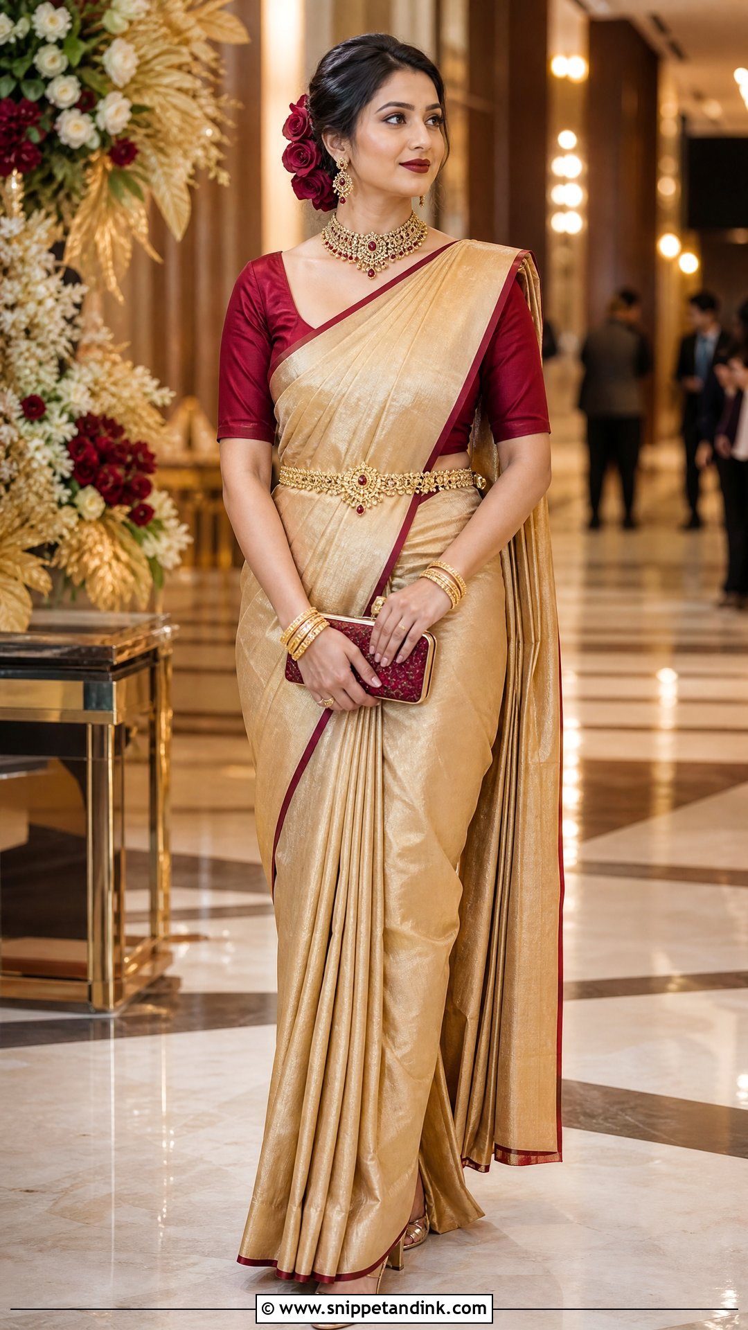 Gold Silk Bengali Reception Look - Snippet and Ink - 20 Simple Bengali Bride Ideas