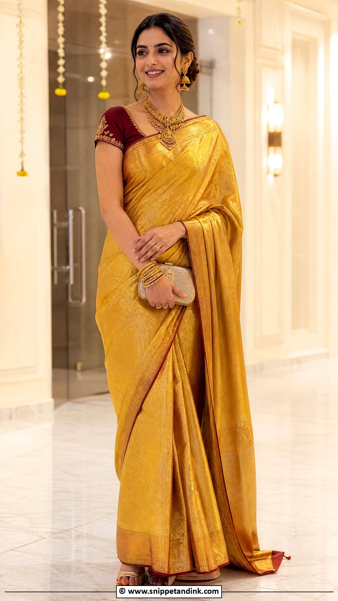 Gold Silk Saree Outfit - Snippet and Ink - 35 Indian Wedding Dress Ideas