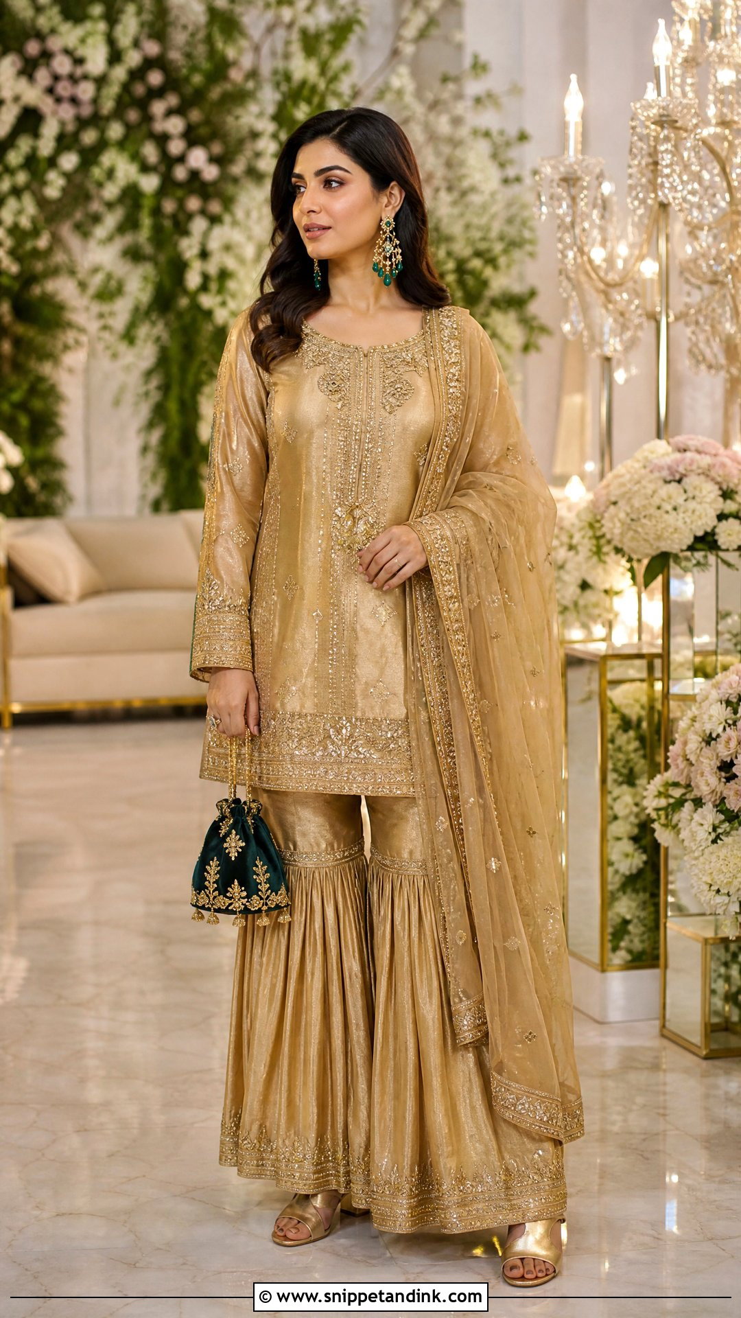 Gold Silk Sharara Party Outfit - Snippet and Ink - 20 Sharara Party Wear Ideas