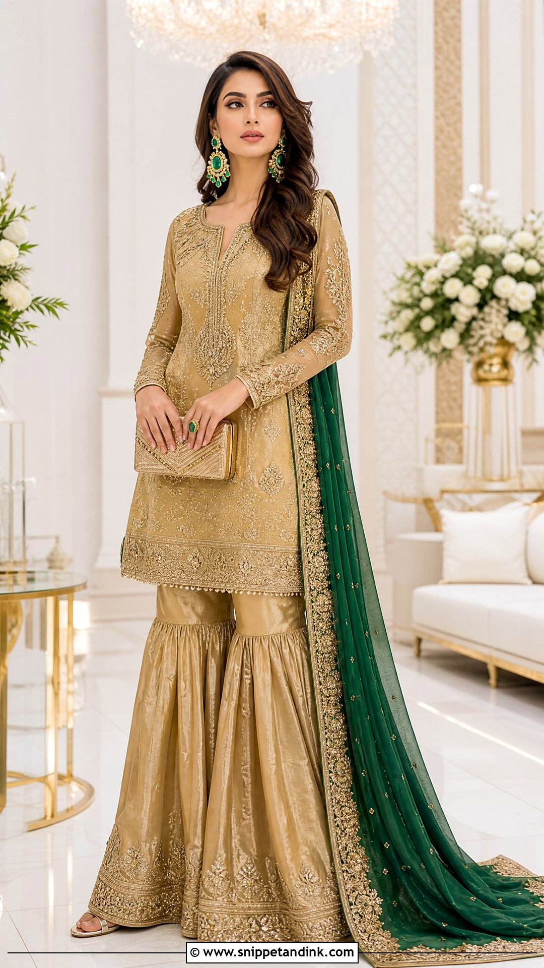 Gold Silk Sharara Wedding Dress - Snippet and Ink - 20 Sharara Wedding Dress Ideas