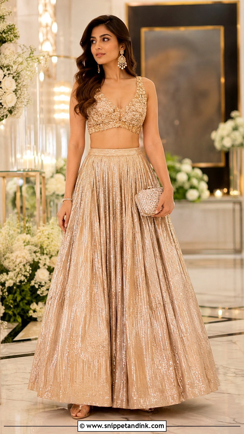 Gold Skirt And Crop Top For Reception - Snippet and Ink - 25 Skirt and Crop Top Indian Weddings Ideas