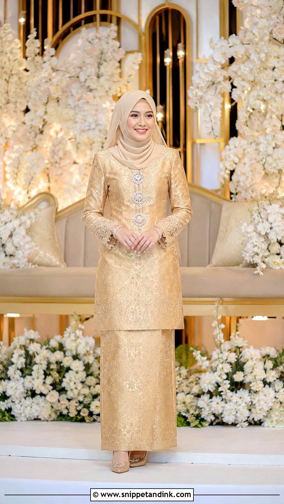 Gold Songket Baju Kurung Wedding Dress - Snippet and Ink - 25 Malay Songket Wedding Dress Ideas