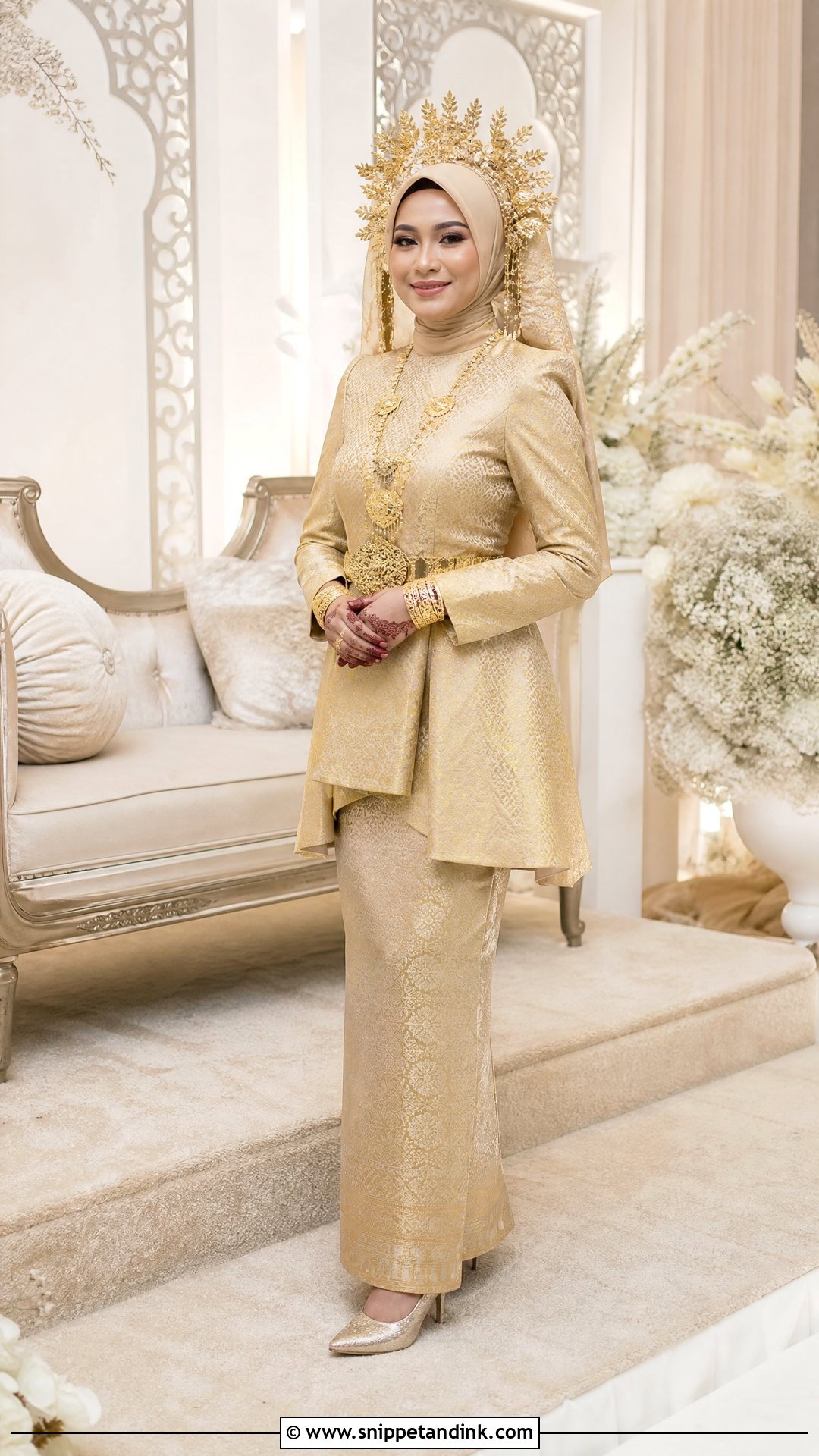 Gold Songket Malay Wedding Dress - Snippet and Ink - 20 Traditional Malay Wedding Dress Ideas