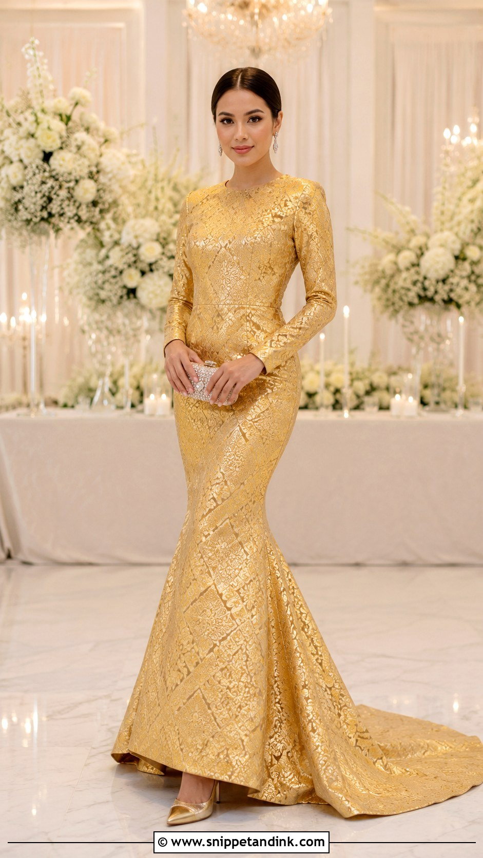Gold Songket Mermaid Wedding Dress - Snippet and Ink - 20 Modern Songket Wedding Dress Ideas