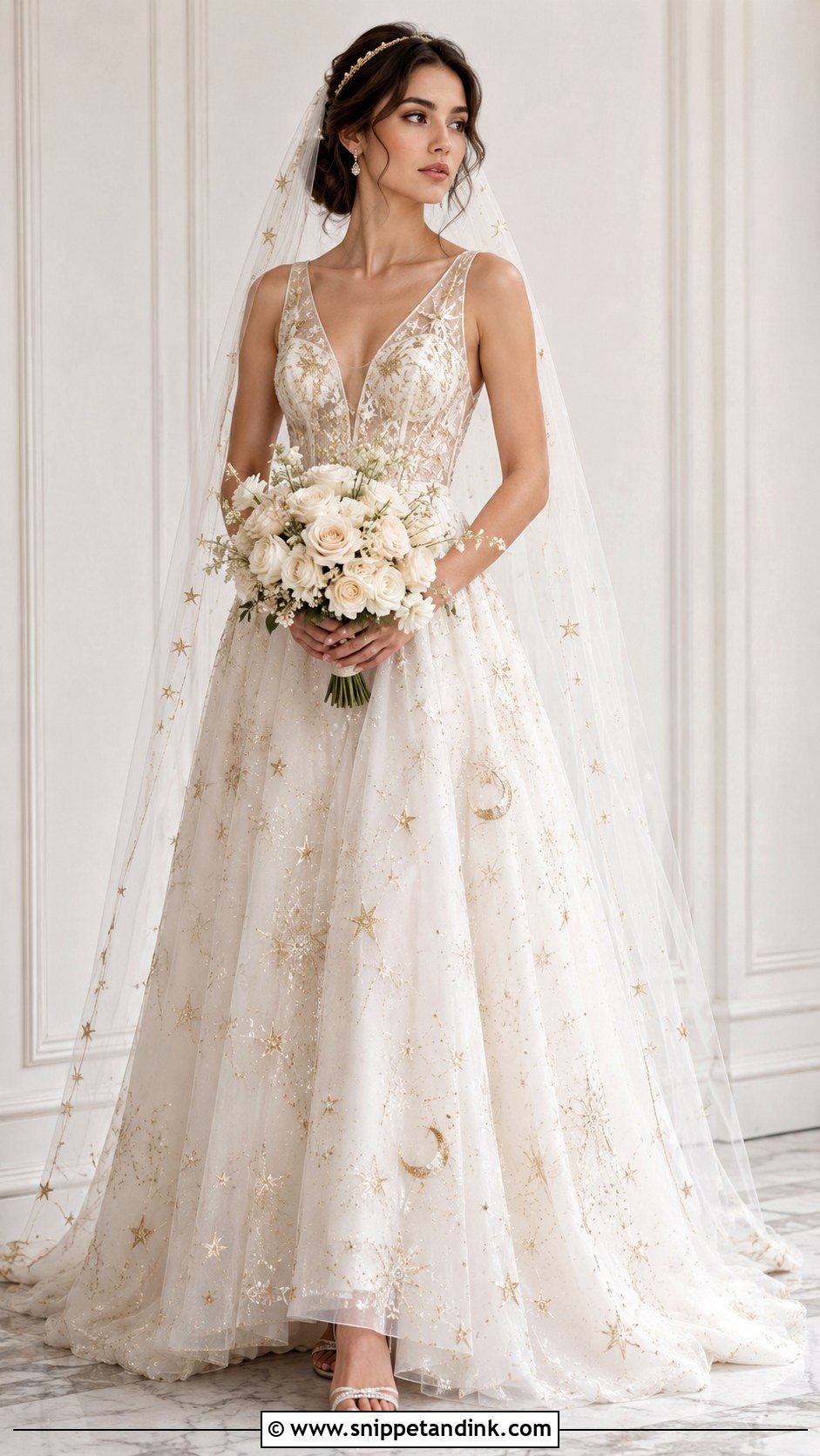 Gold Star Galaxy Wedding Dress - Snippet and Ink - 20 Galaxy Wedding Dress Ideas