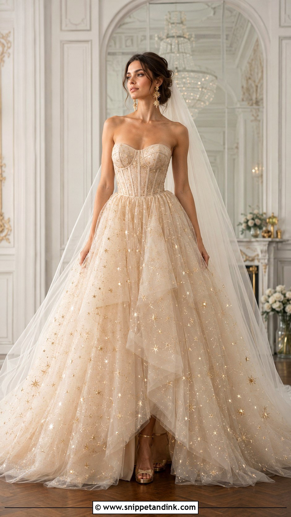 Gold Star Tulle Ball Gown Wedding Dress - Snippet and Ink - 20 Star Wedding Dress Ideas
