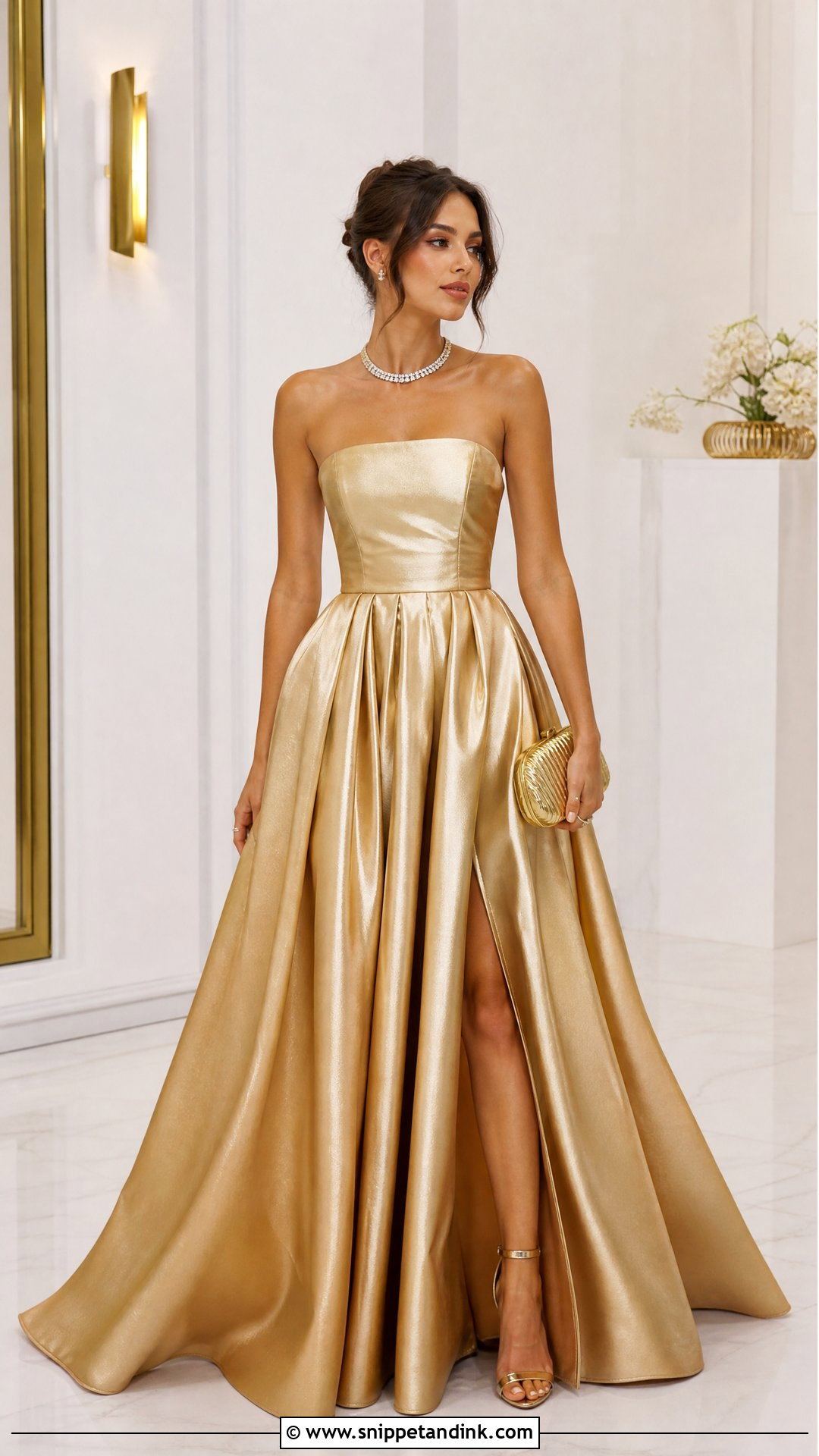 Gold Strapless Ball Gown - Snippet and Ink - 25 Golden Ball Gown Ideas