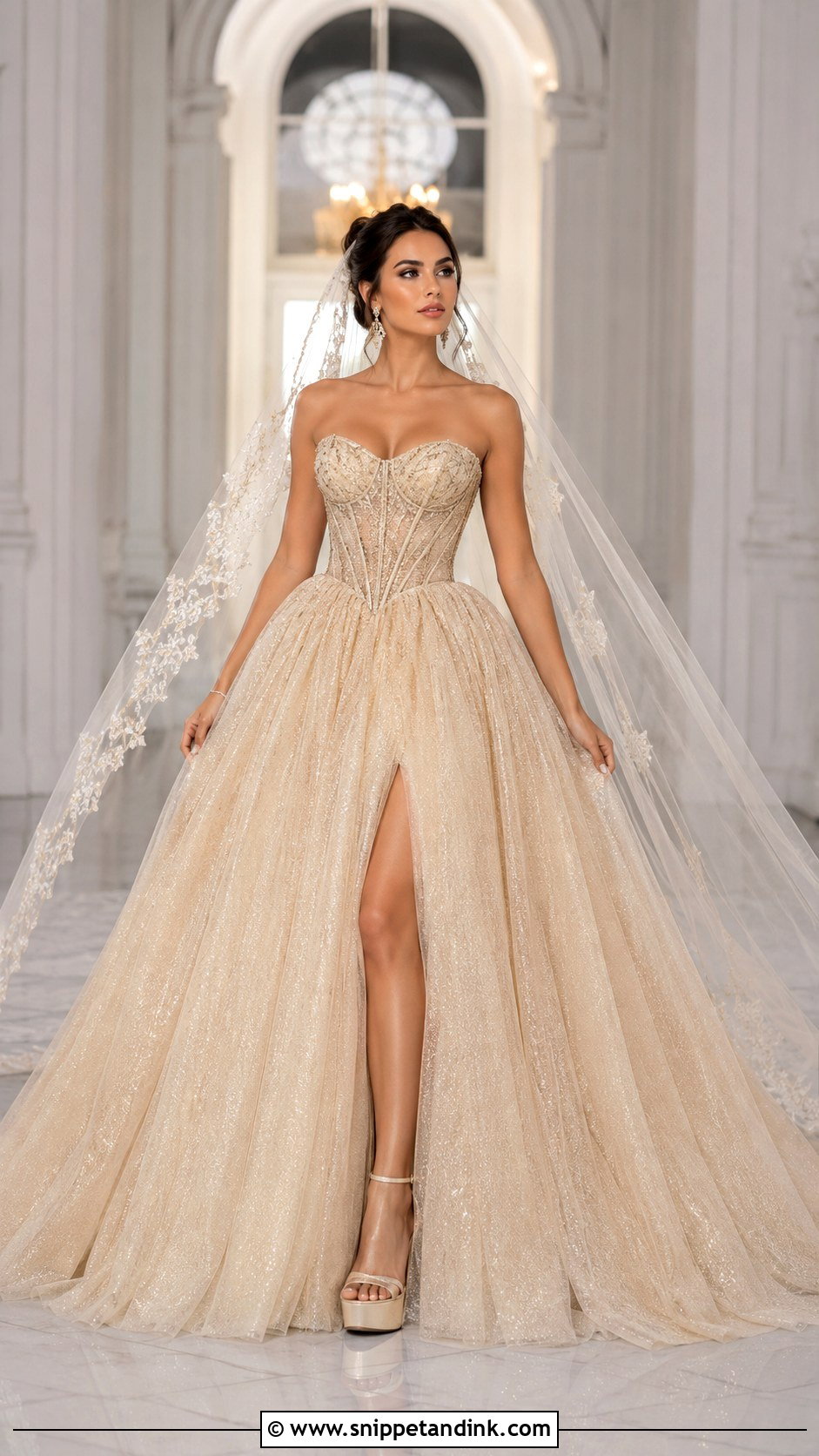 Gold Strapless Corset Bridal Dress - Snippet and Ink - 20 Gold Bridal Dress Ideas