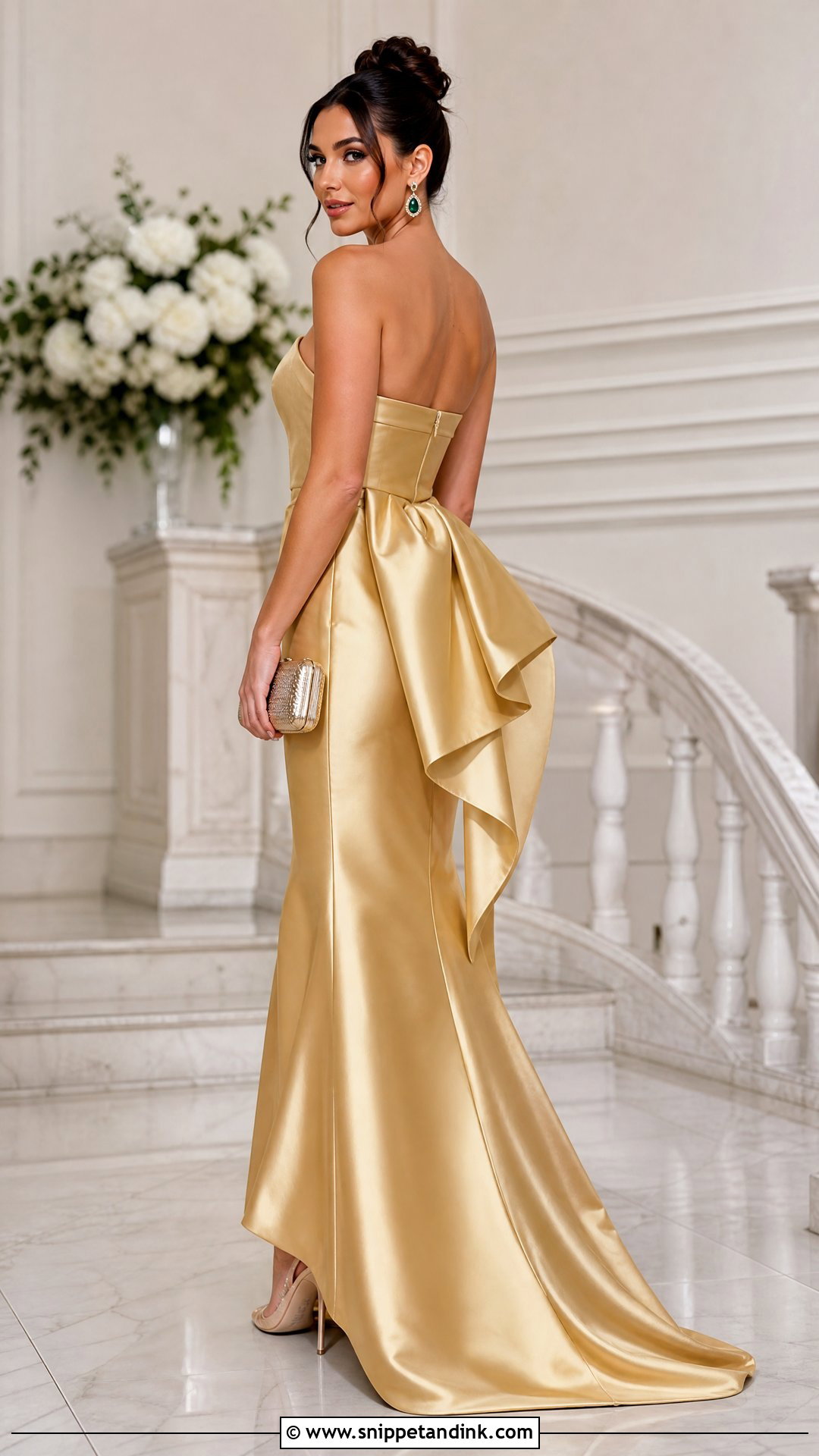 Gold Strapless Gown With Back Bow - Snippet and Ink - 20 Gown with Bow At the Back Ideas