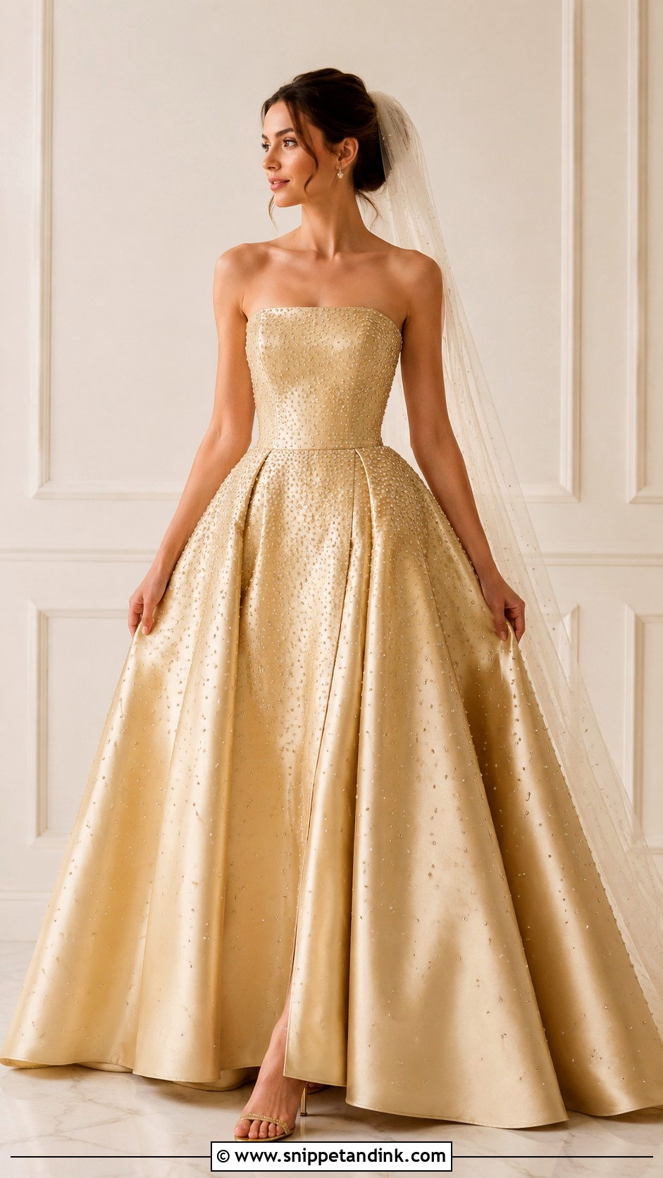 Gold Strapless Wedding Dress - Snippet and Ink - 25 Golden Wedding Dress Ideas