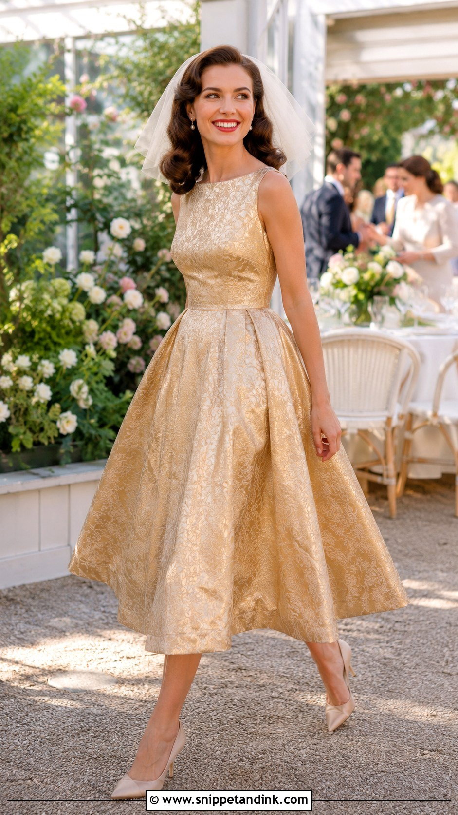 Gold Tea Length Bridal Dress - Snippet and Ink - 20 Gold Bridal Dress Ideas