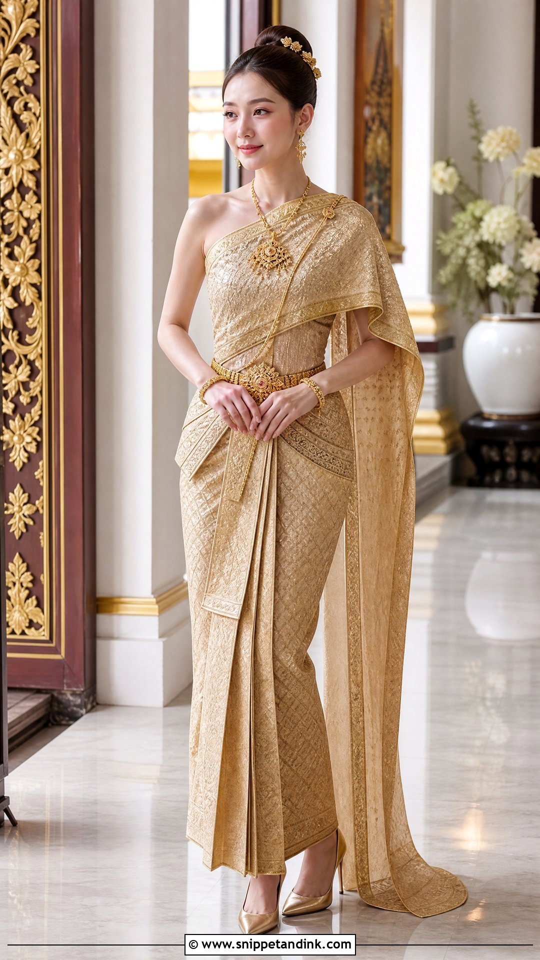 Gold Thai Chakri Wedding Dress - Snippet and Ink - 20 Traditional Thai Wedding Dress Ideas
