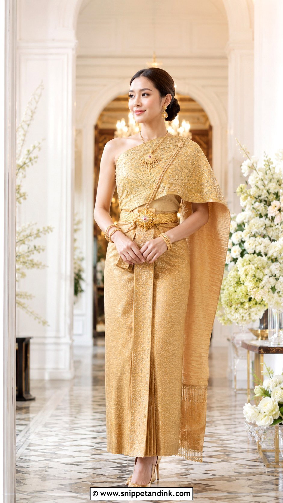 Gold Thai Chakri Wedding Dress - Snippet and Ink - 20 Thailand Wedding Dress Ideas