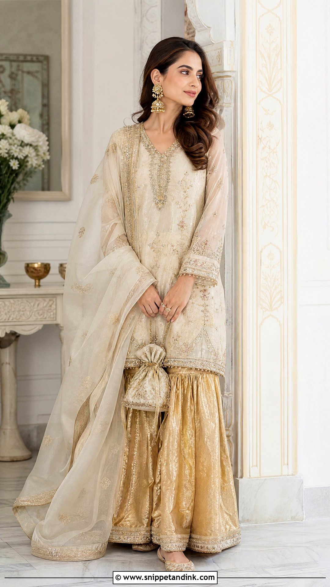 Gold Tissue Gharara Nikkah Dress - Snippet and Ink - 20 Nikkah Inspo Dresses