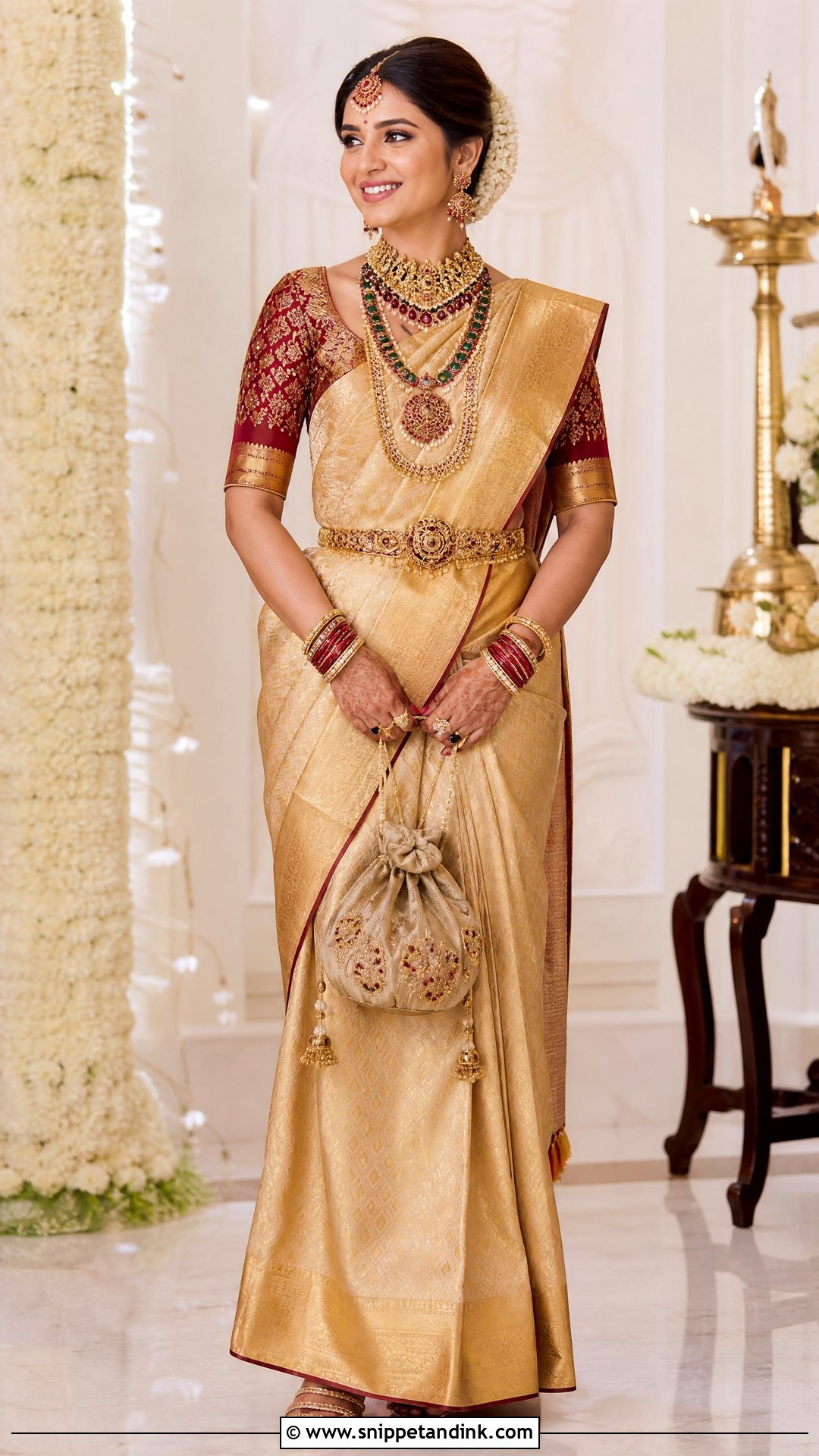Gold Tissue Kanjeevaram Bridal Saree - Snippet and Ink - 20 South Indian Bridal Outfits