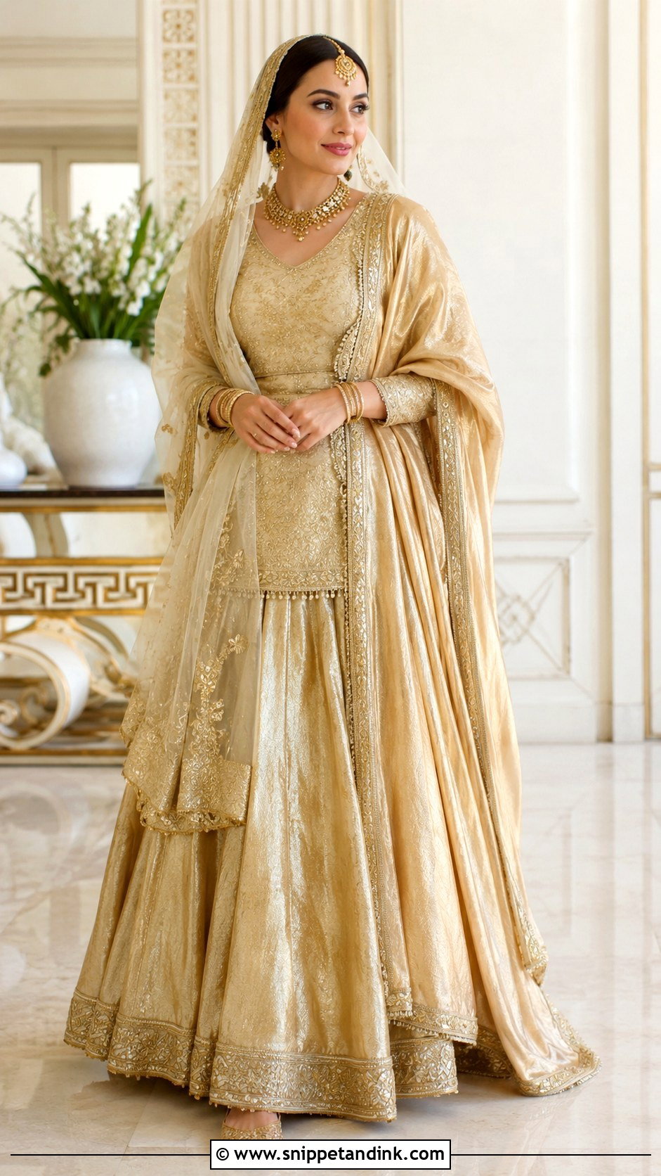 Gold Tissue Lehenga Anand Karaj Outfit - Snippet and Ink - 30 Anand Karaj Outfit Ideas