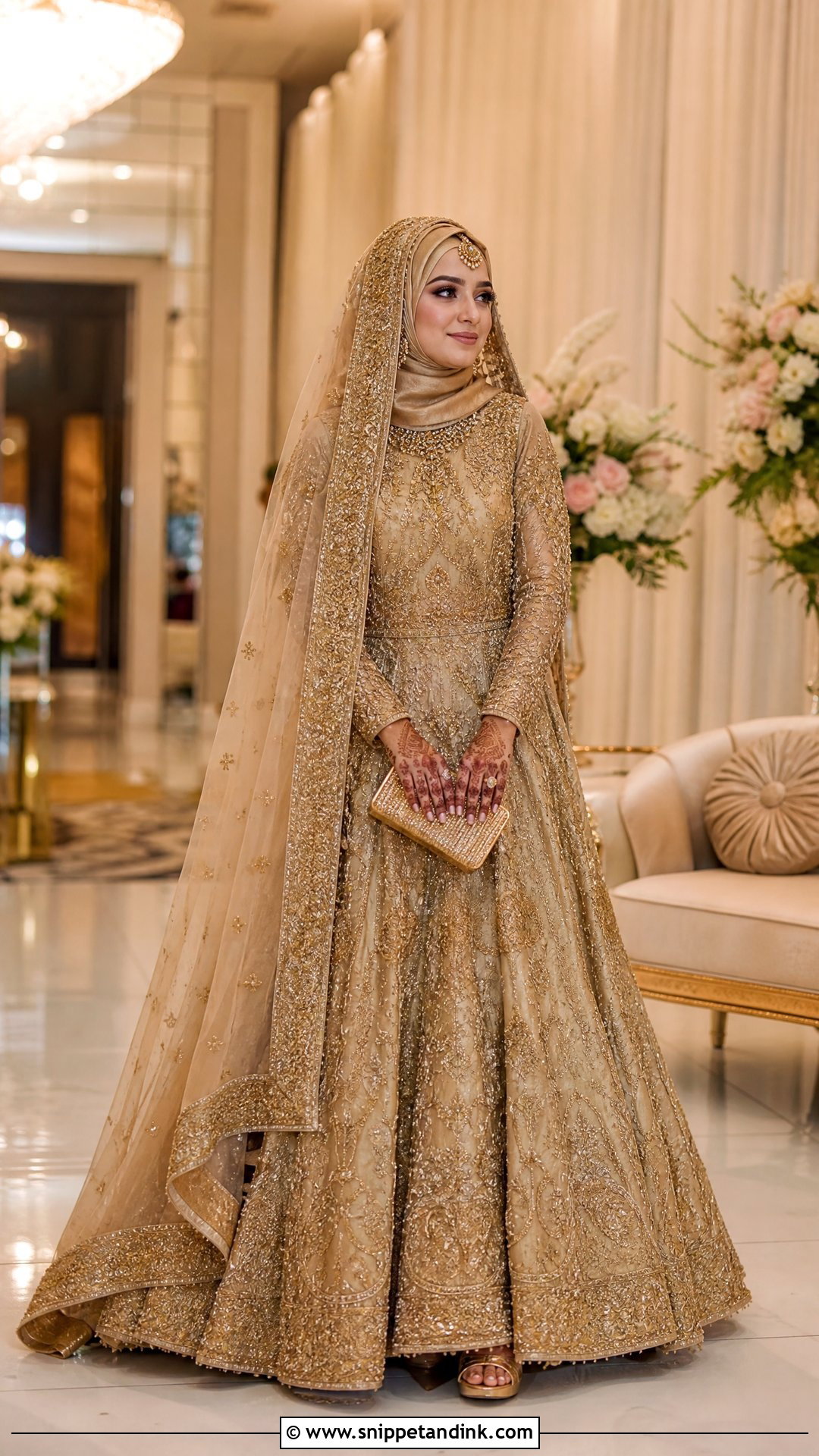 Gold Tissue Lehenga Hijabi Pakistani Bride - Snippet and Ink - 20 Hijabi Pakistani Bride Ideas