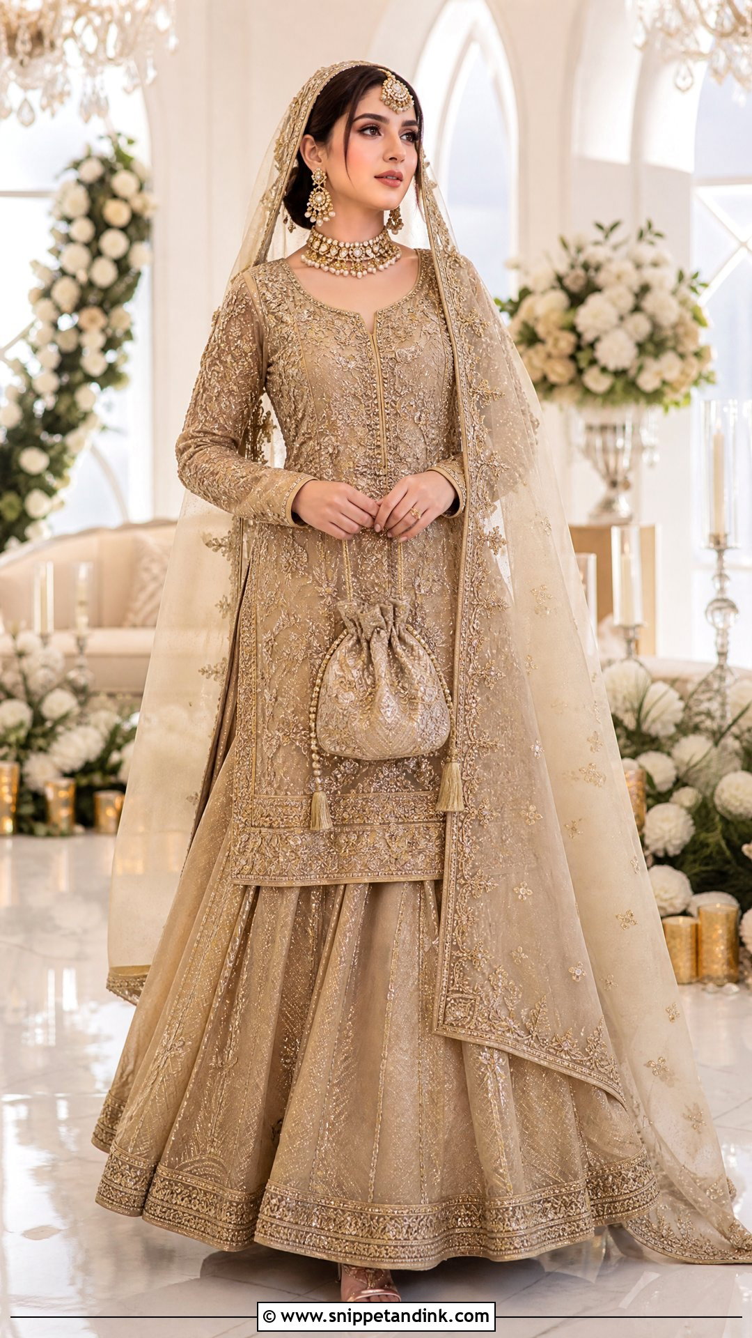 Gold Tissue Lehenga Nikkah Bridal Dress - Snippet and Ink - 20 Nikkah Bridal Dress Ideas